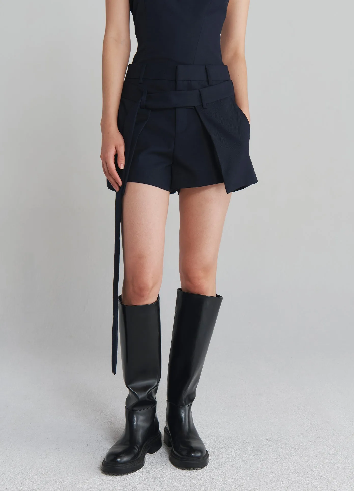 Deconstructed Wrap Tailored Shorts
