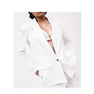 Distressed Denim Blazer (White)