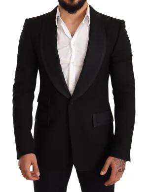 Dolce & Gabbana Black Slim Fit Wool Logo Coat Blazer