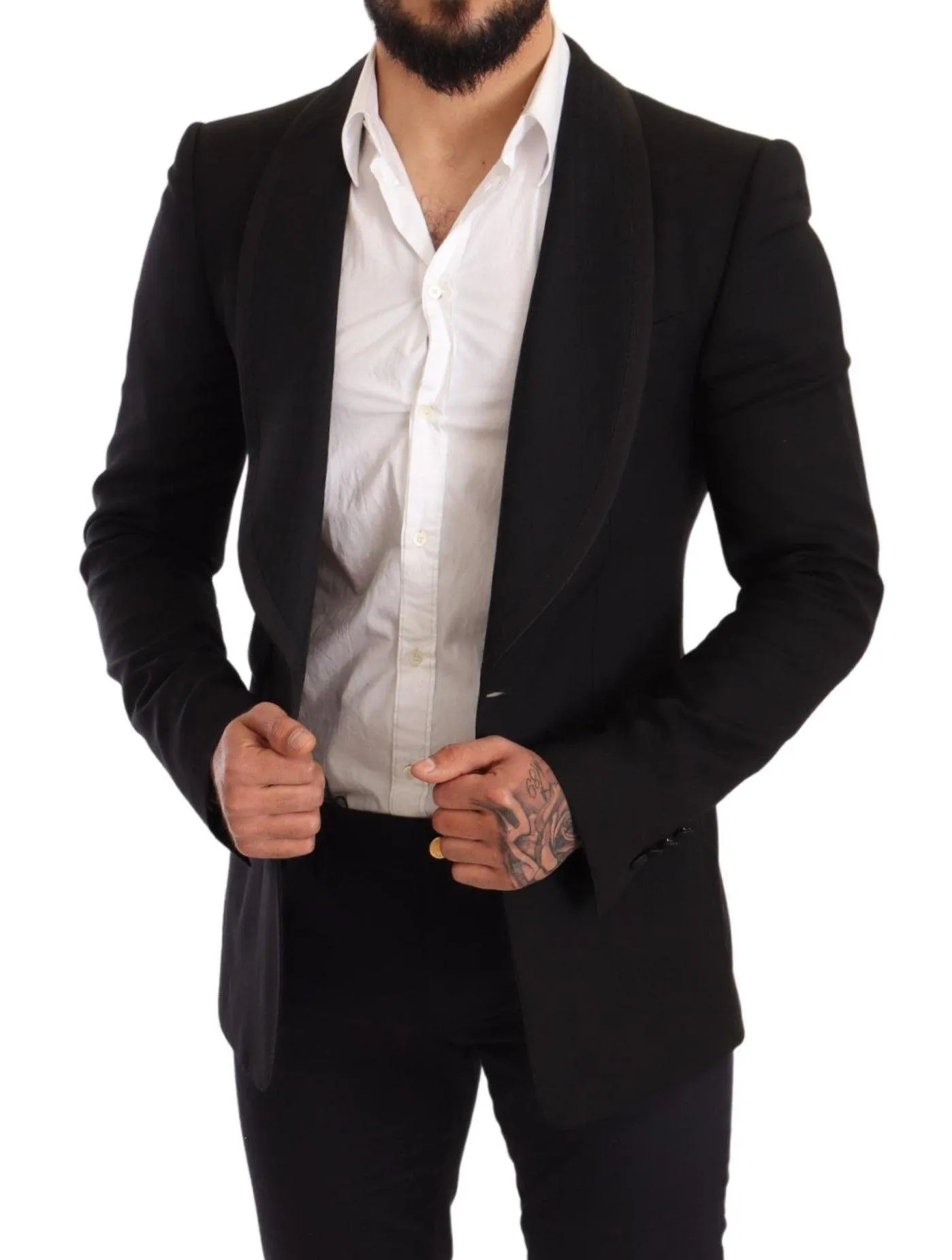 Dolce & Gabbana Black Slim Fit Wool Logo Coat Blazer