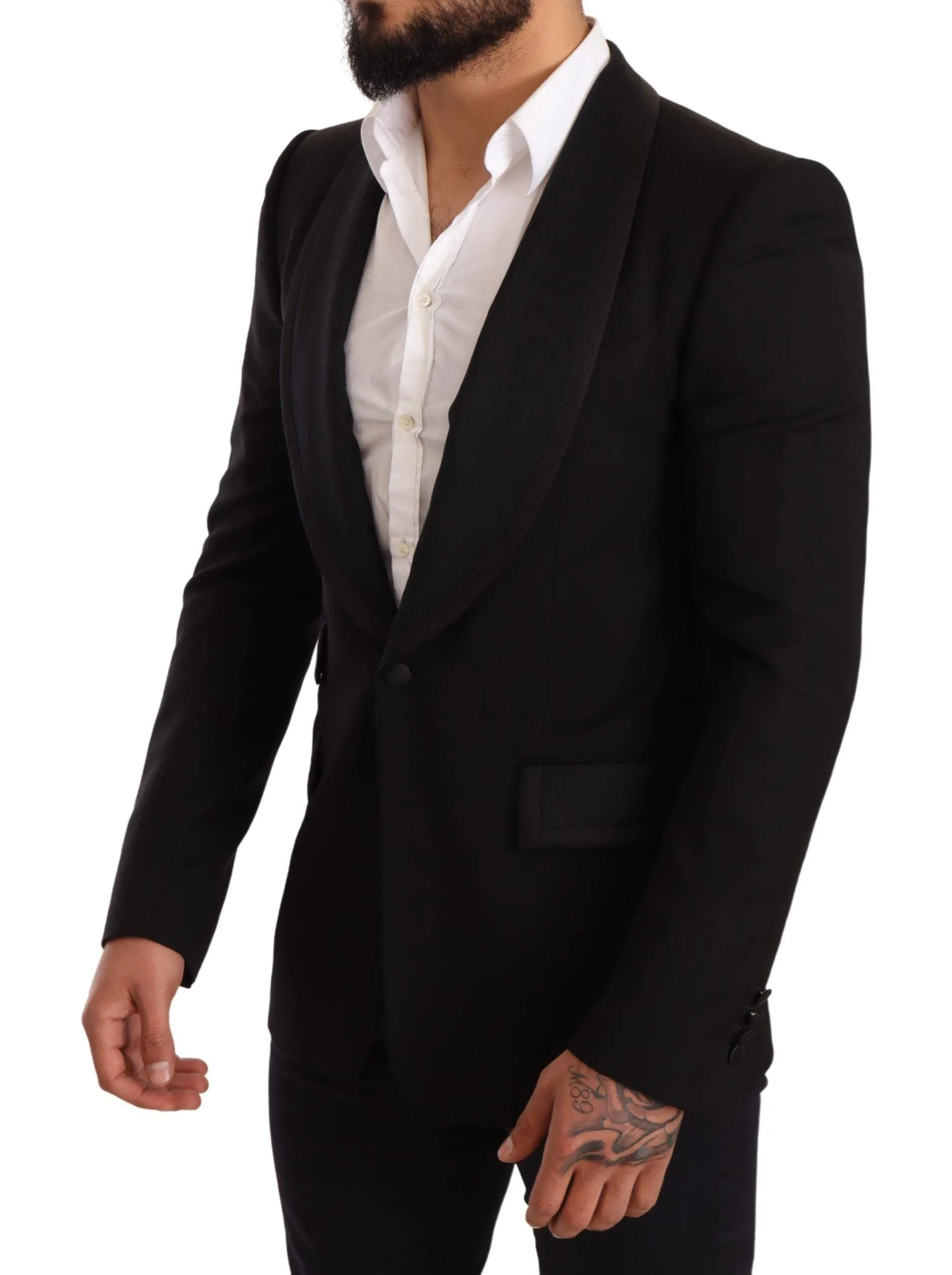 Dolce & Gabbana Black Slim Fit Wool Logo Coat Blazer