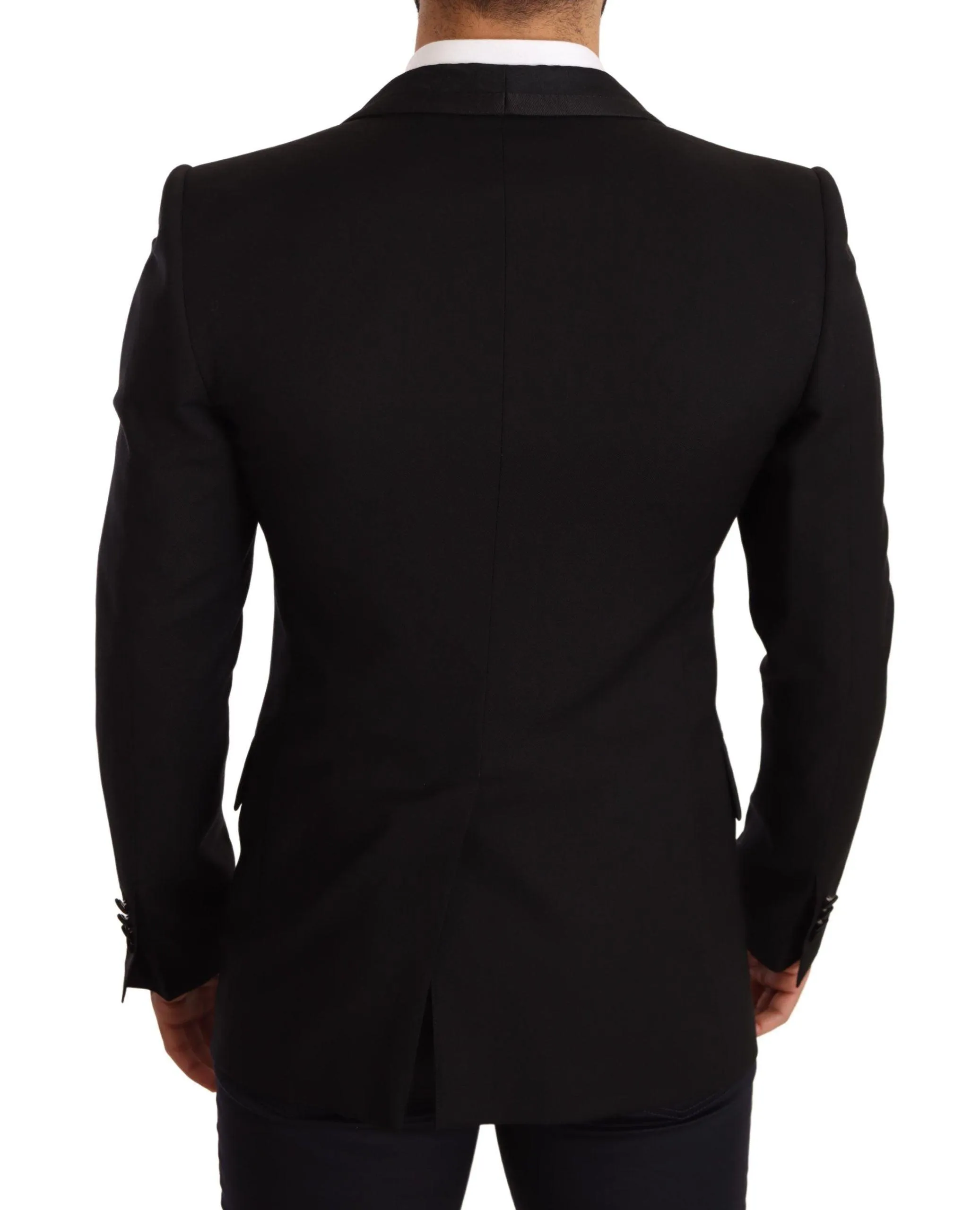 Dolce & Gabbana Black Slim Fit Wool Logo Coat Blazer