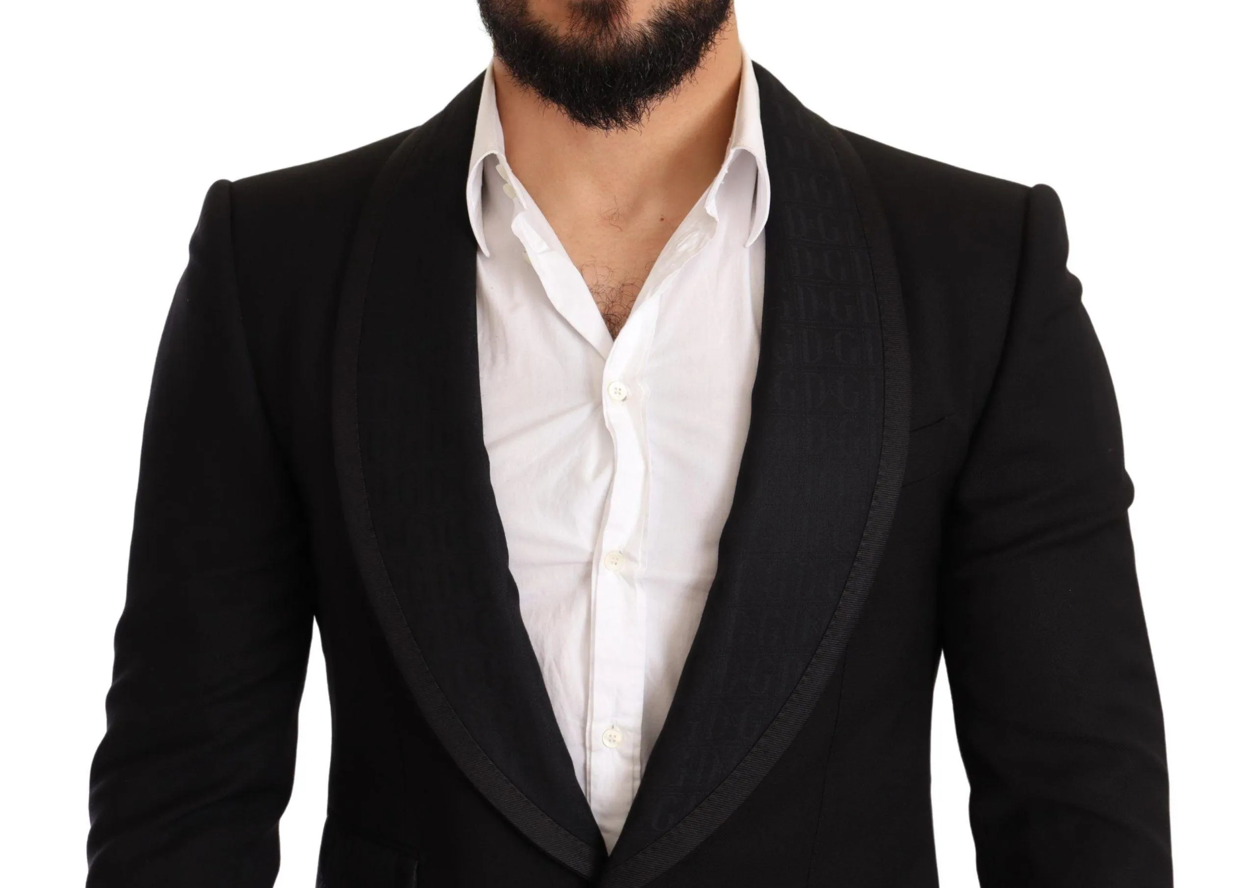 Dolce & Gabbana Black Slim Fit Wool Logo Coat Blazer