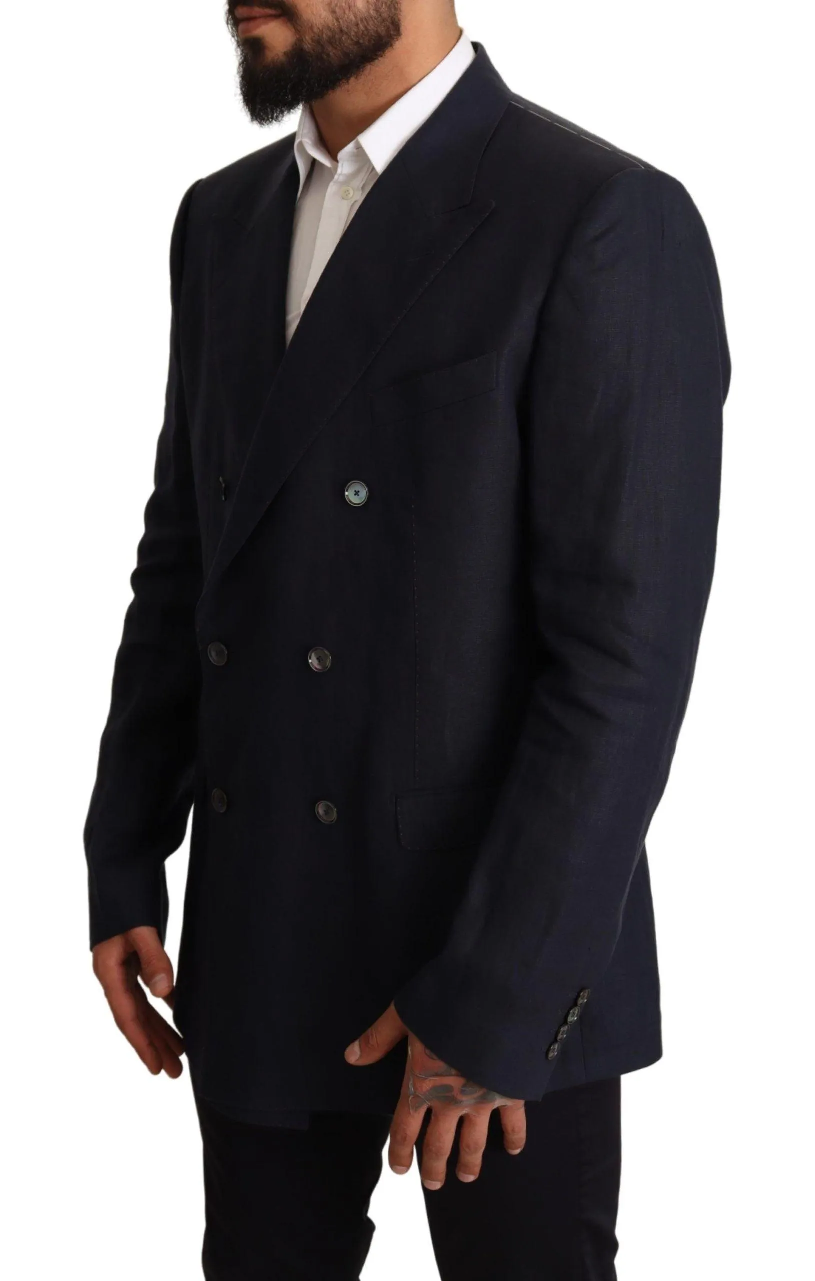 Dolce & Gabbana Blue Linen TAORMINA Jacket Coat Blazer