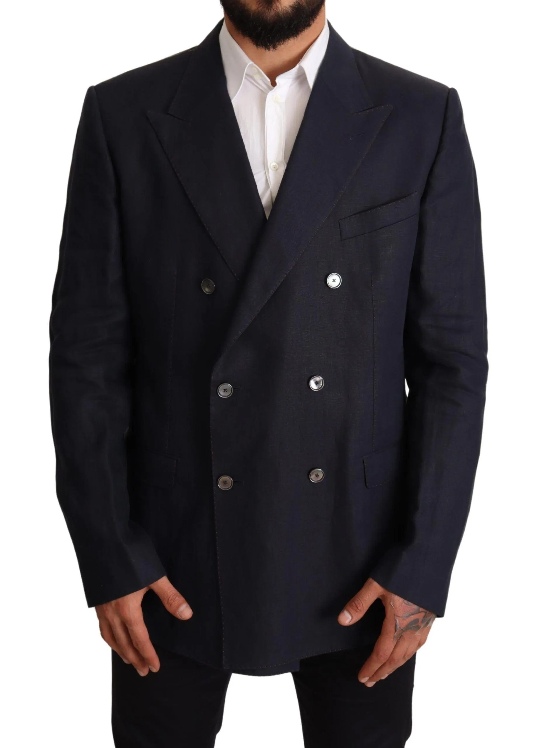 Dolce & Gabbana Blue Linen TAORMINA Jacket Coat Blazer
