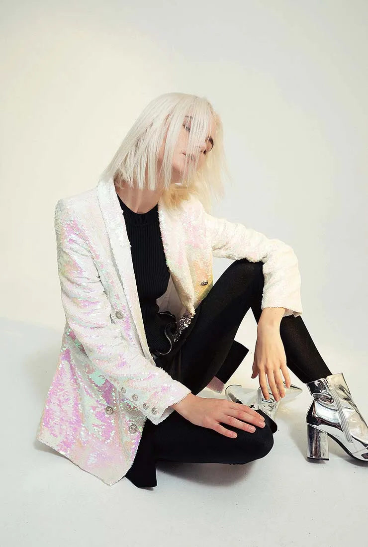 Double-breasted Pink Bling Sequined Blazer