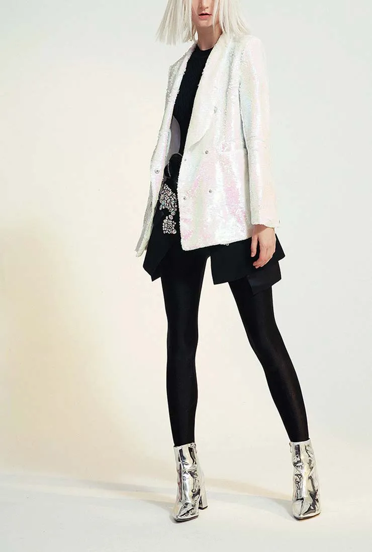 Double-breasted Pink Bling Sequined Blazer