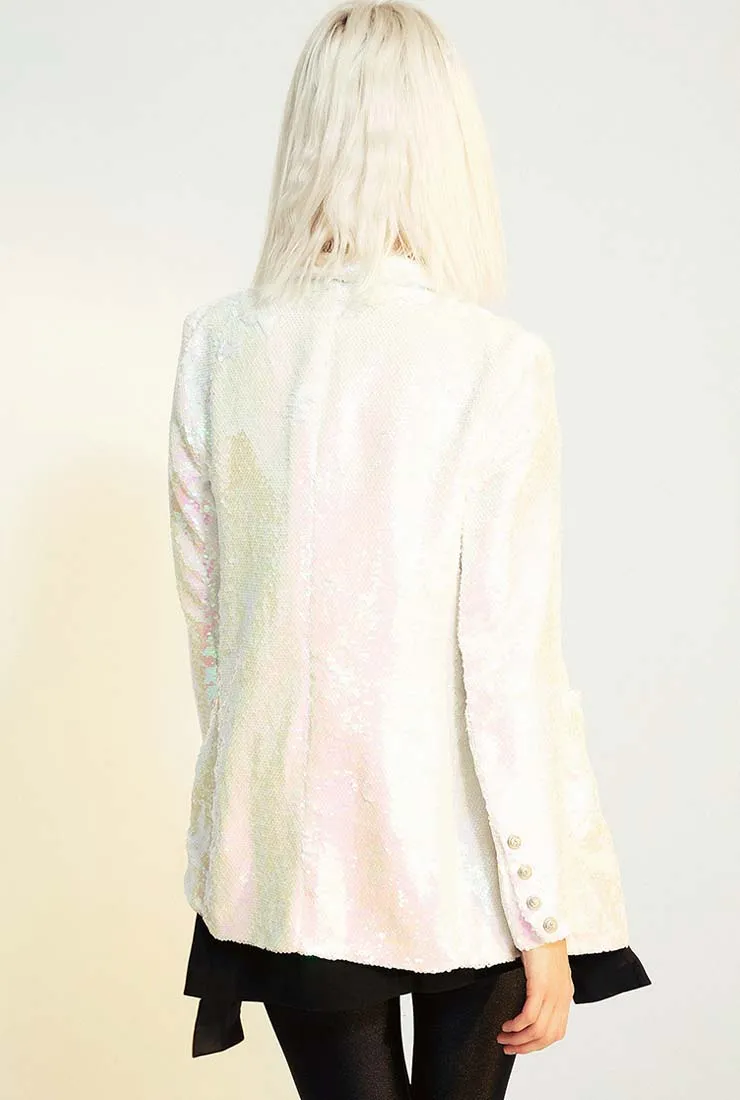 Double-breasted Pink Bling Sequined Blazer