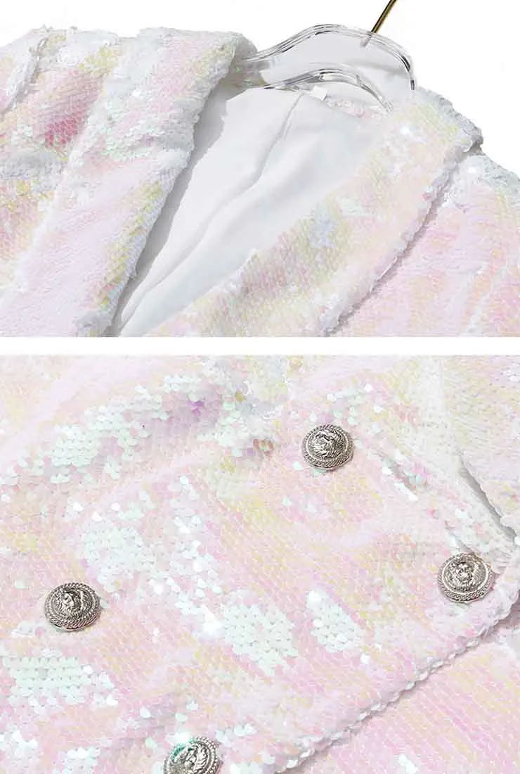 Double-breasted Pink Bling Sequined Blazer