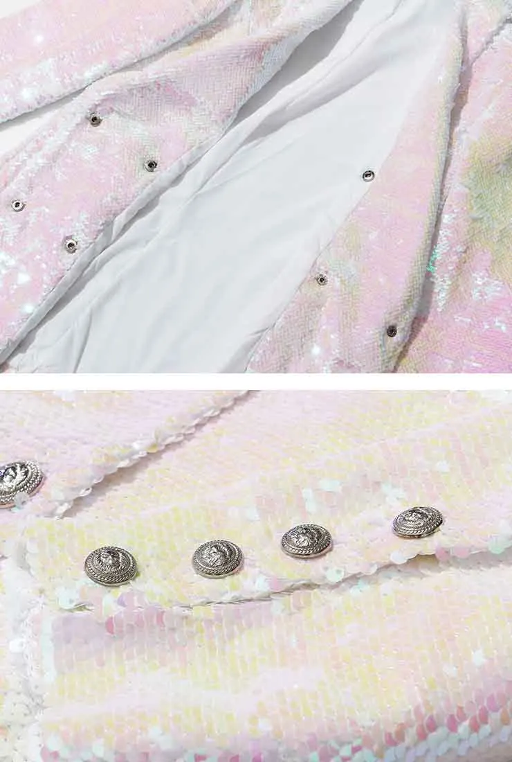 Double-breasted Pink Bling Sequined Blazer