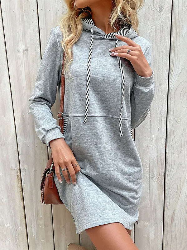 Drawstring Pockets A-line Long Sleeves Hoodies Mini Dresses