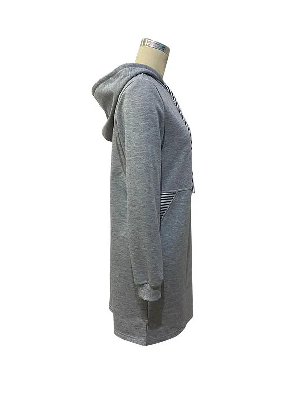 Drawstring Pockets A-line Long Sleeves Hoodies Mini Dresses