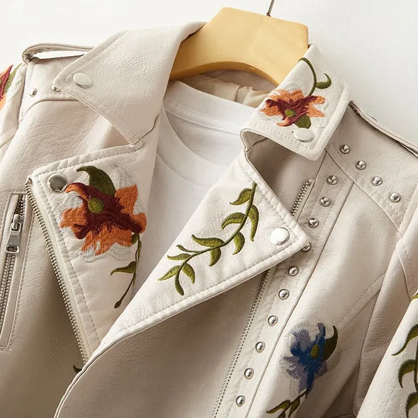 Emilia-Calou Retro Floral Print Leather Jacket