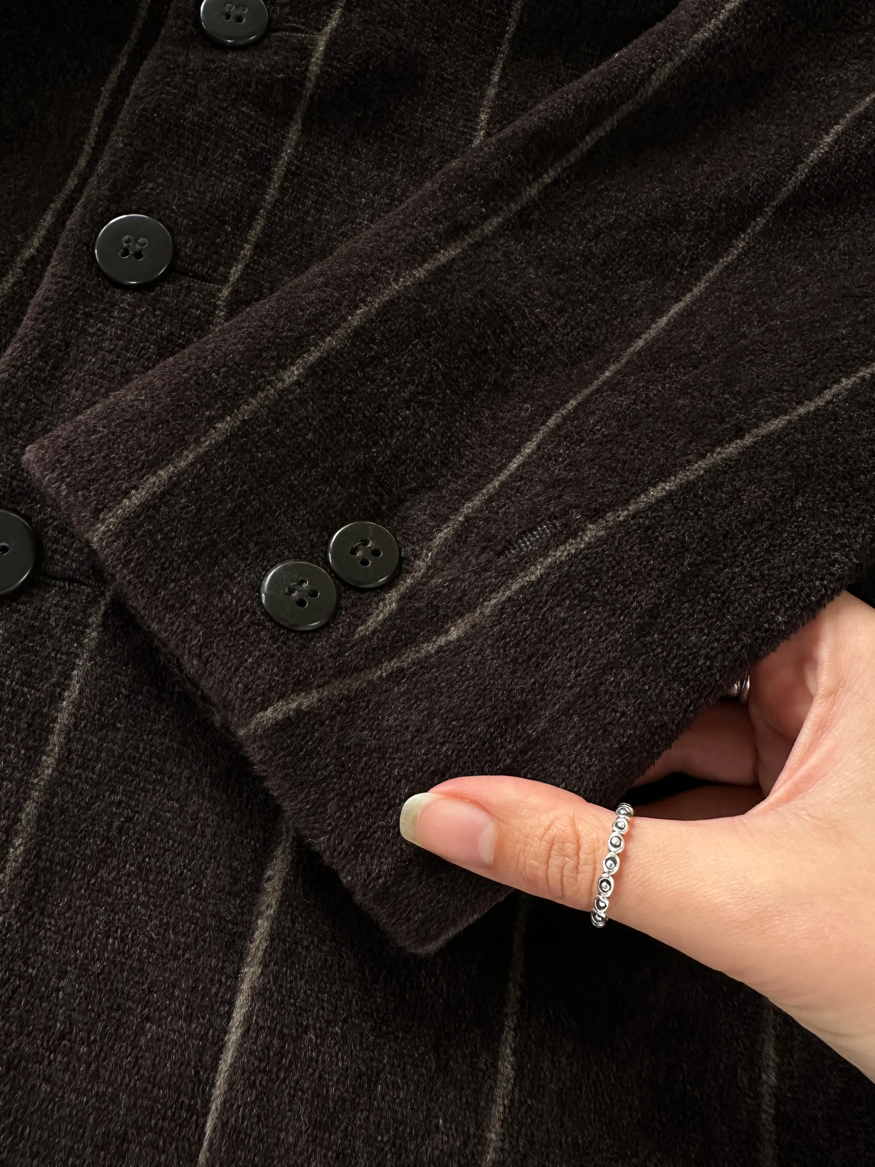Emporio Armani Wool Fuzzy Stripe Blazer Coat - 42R/XL