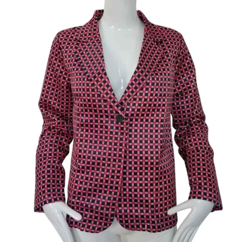 Fashion Red Plaid Long Sleeve Fitted Blazer Business Formal Office Suits