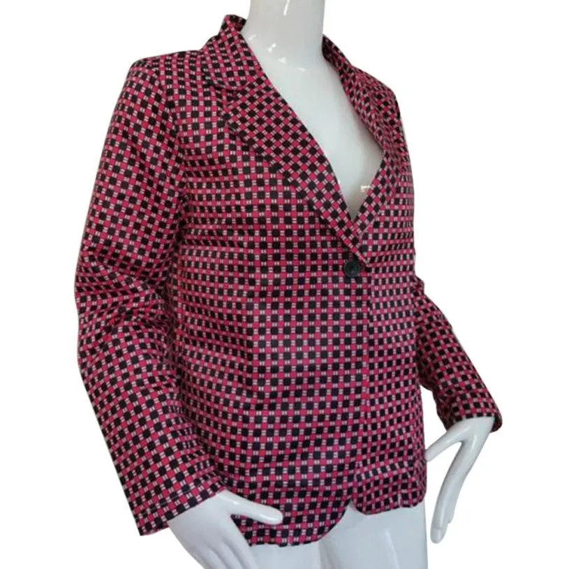 Fashion Red Plaid Long Sleeve Fitted Blazer Business Formal Office Suits