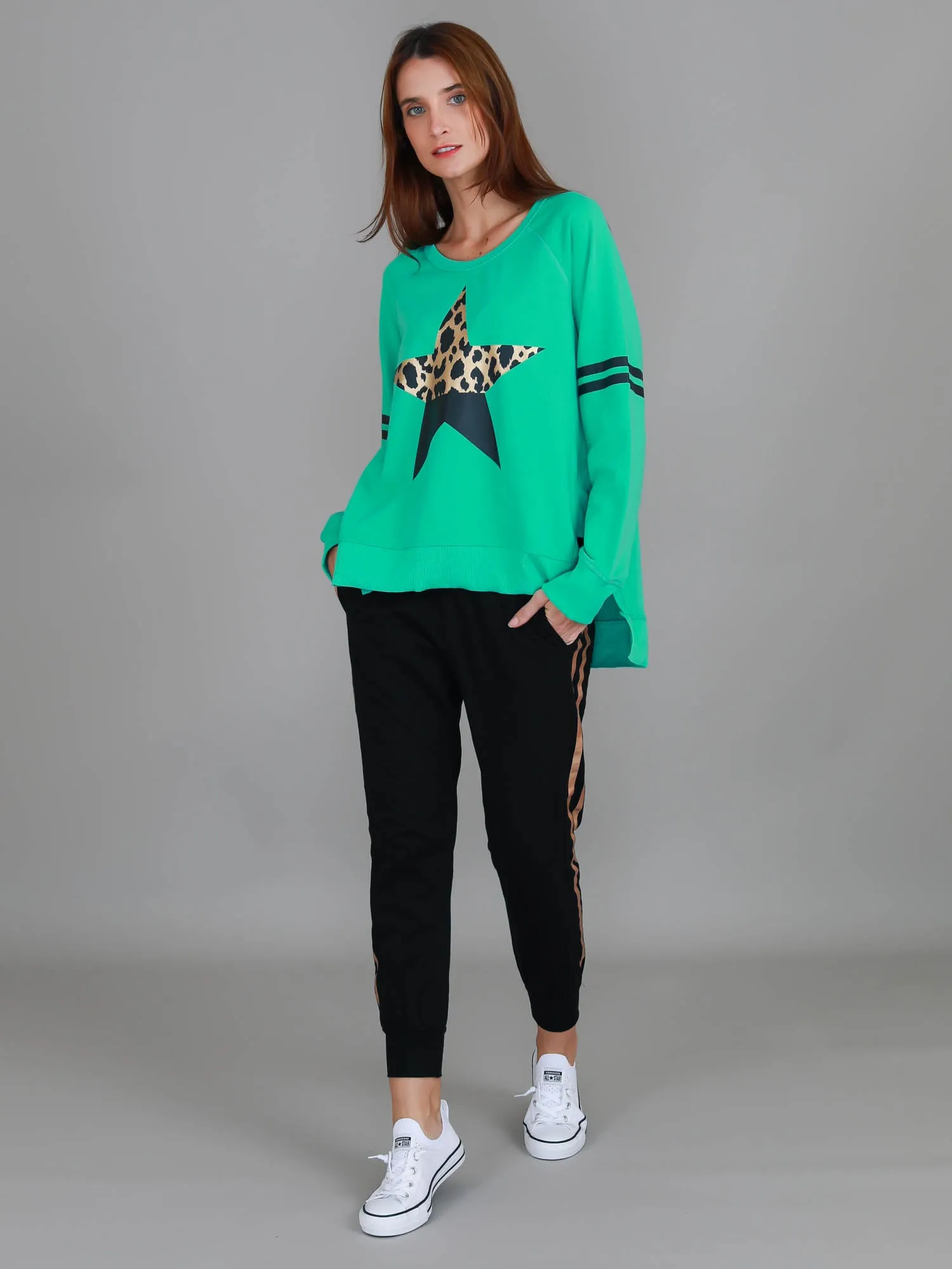 Ginger Leopard Print Splice Star Sweatshirt