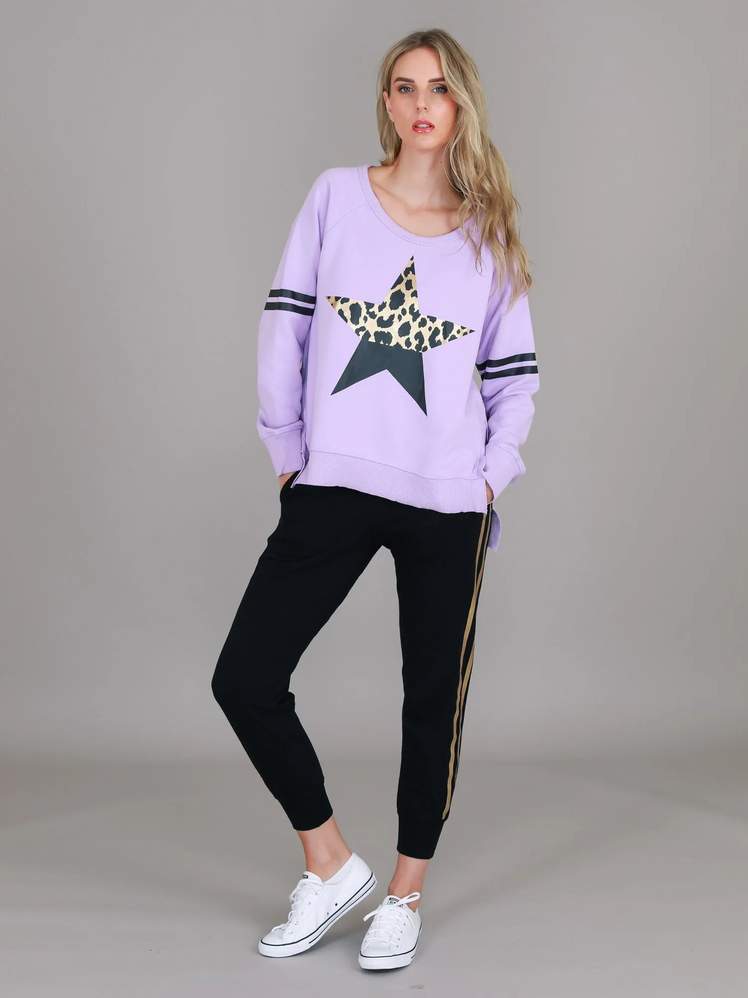 Ginger Leopard Print Splice Star Sweatshirt