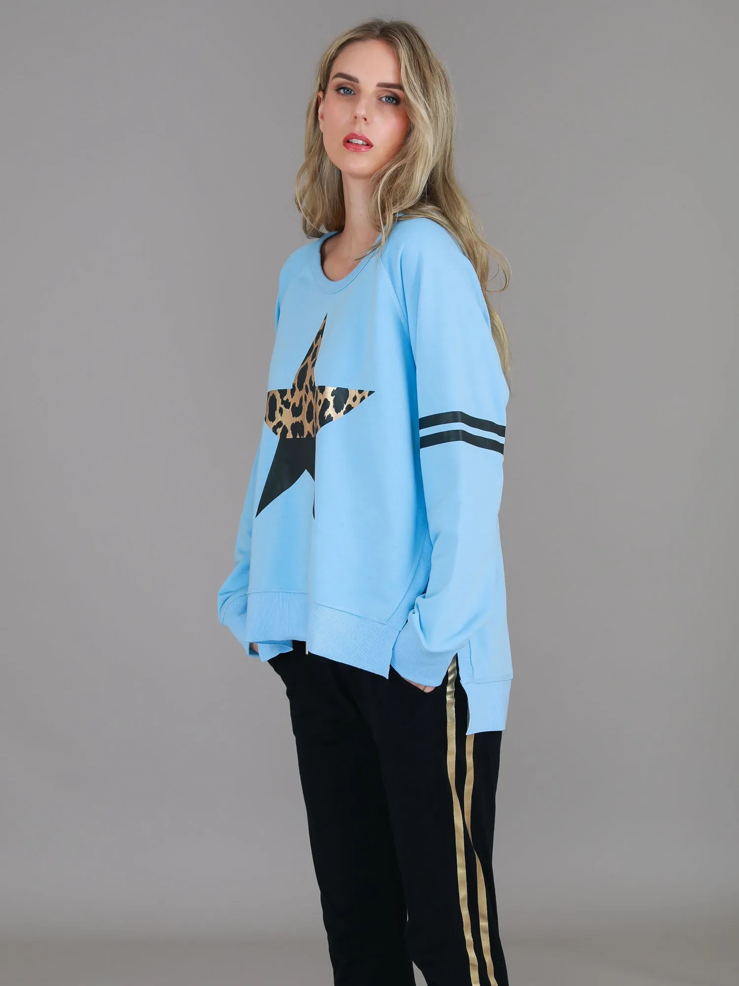Ginger Leopard Print Splice Star Sweatshirt