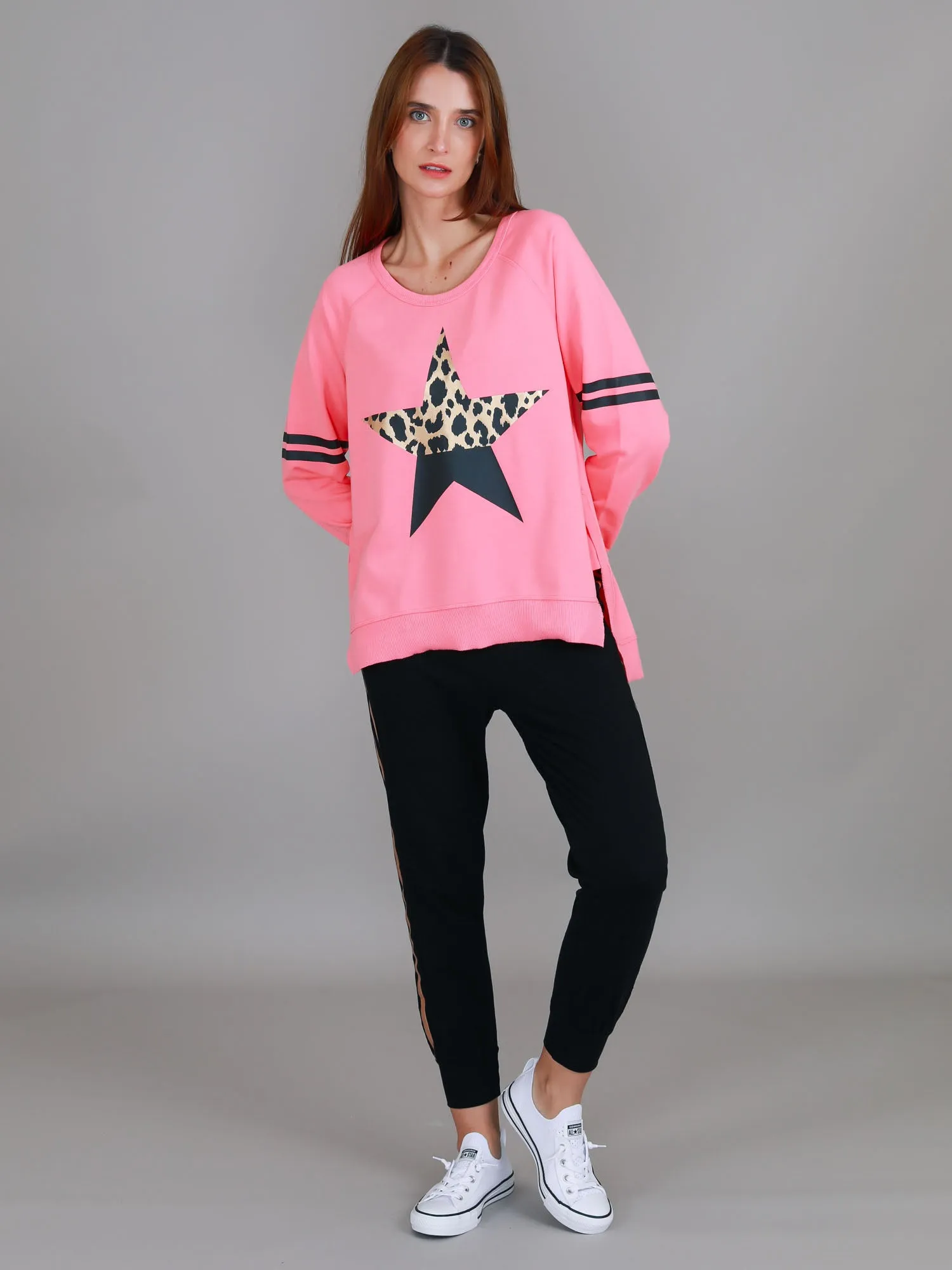 Ginger Leopard Print Splice Star Sweatshirt