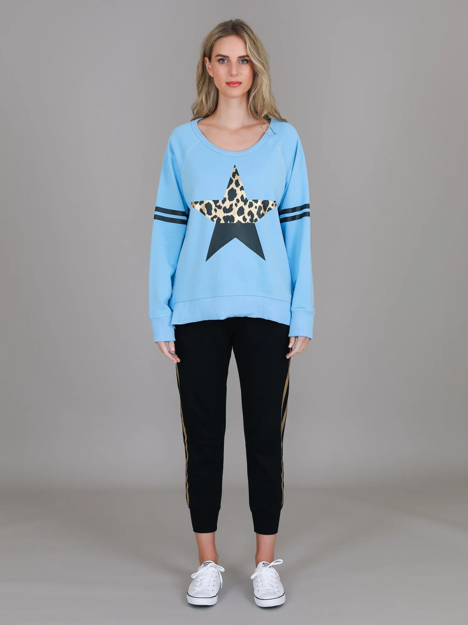 Ginger Leopard Print Splice Star Sweatshirt