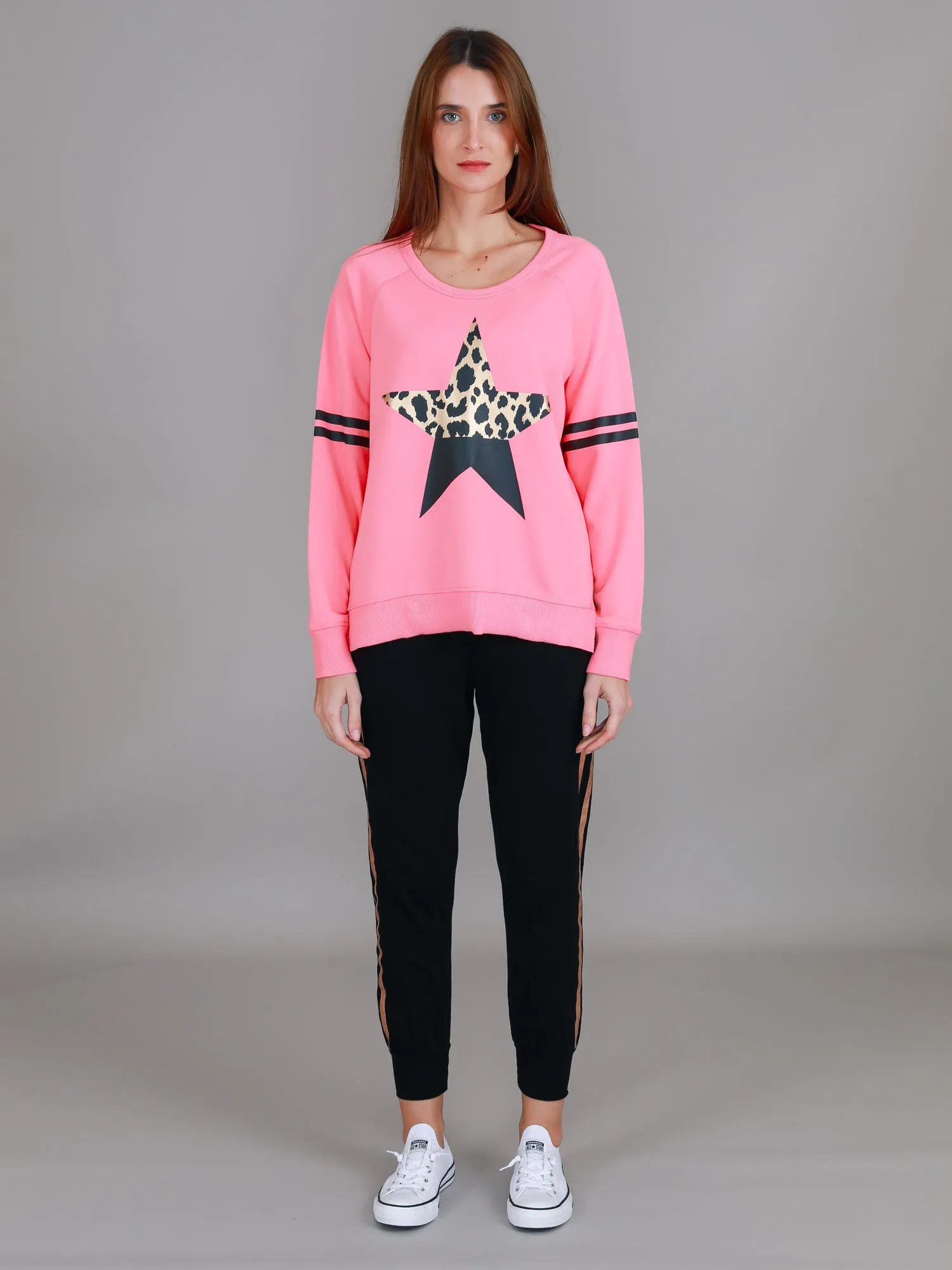 Ginger Leopard Print Splice Star Sweatshirt