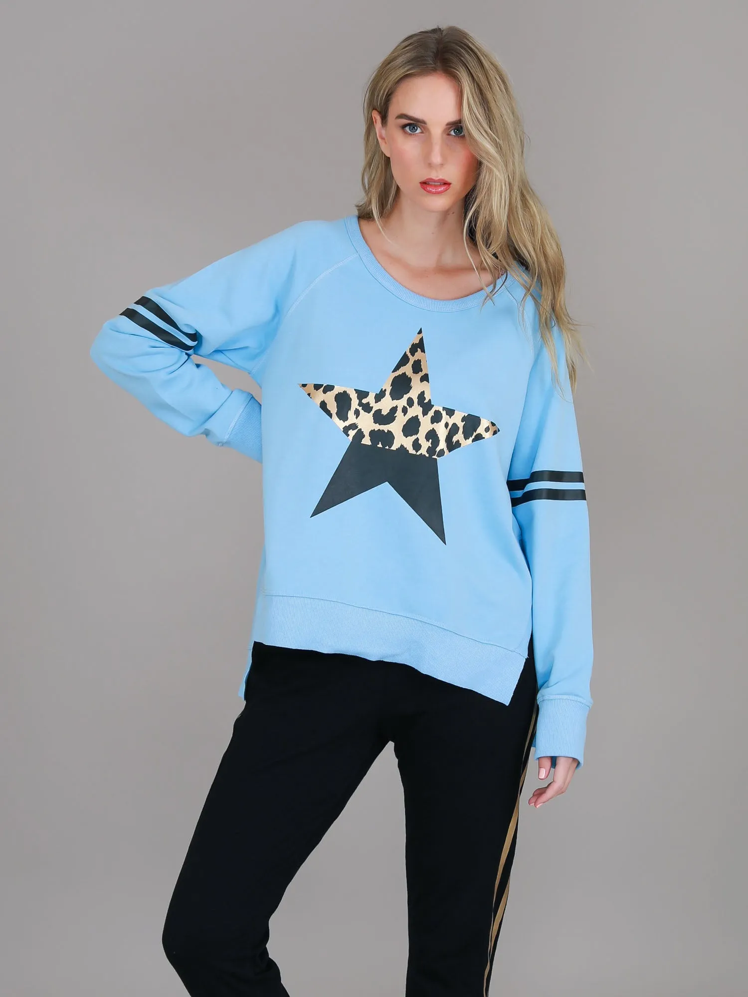Ginger Leopard Print Splice Star Sweatshirt