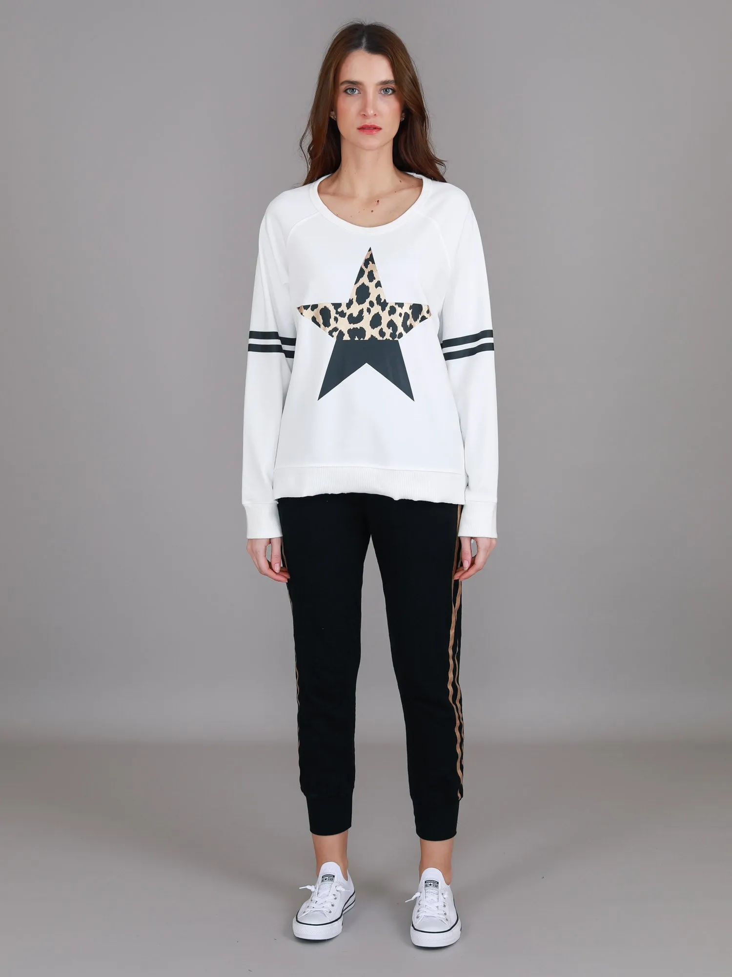 Ginger Leopard Print Splice Star Sweatshirt