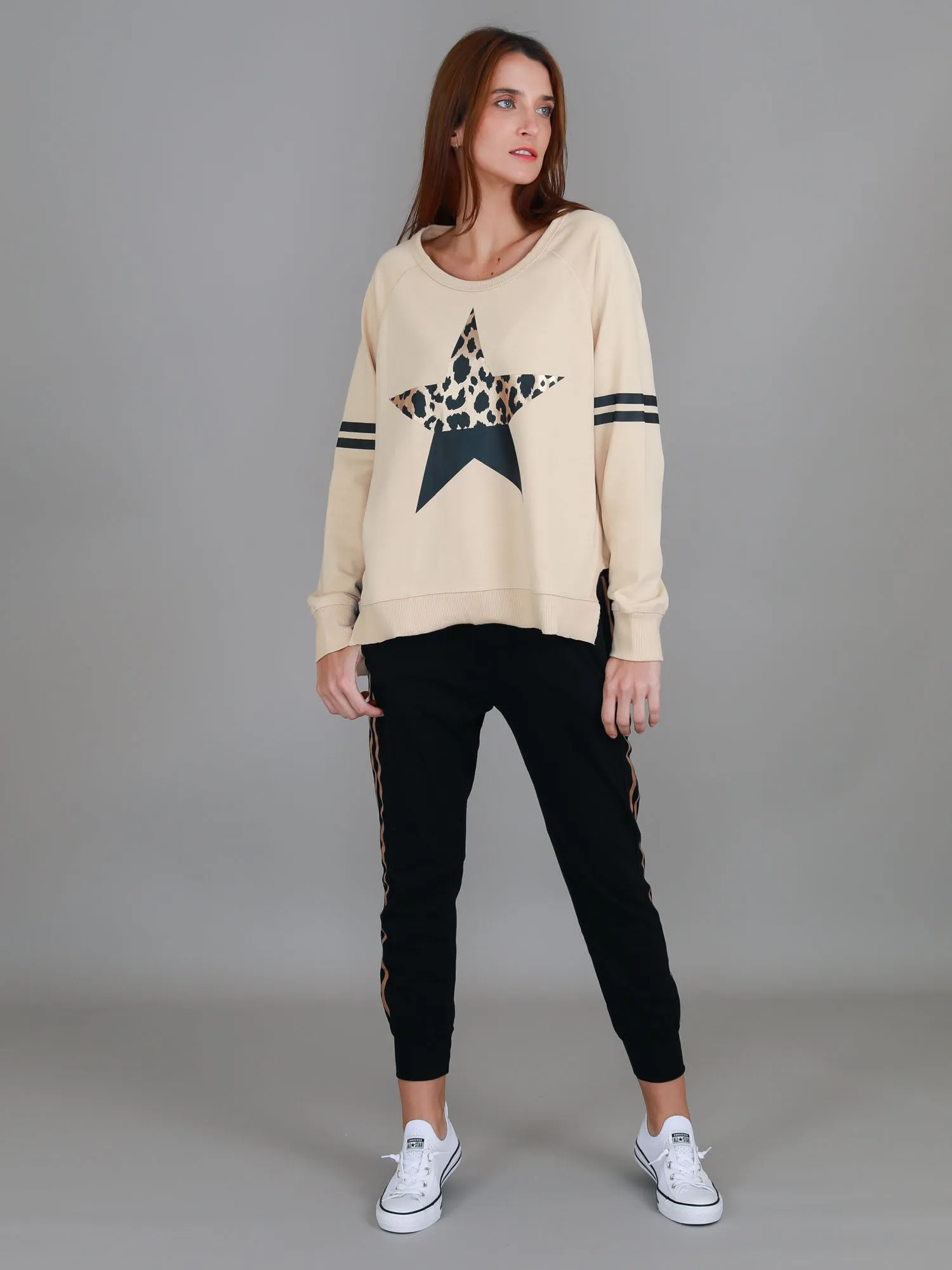 Ginger Leopard Print Splice Star Sweatshirt