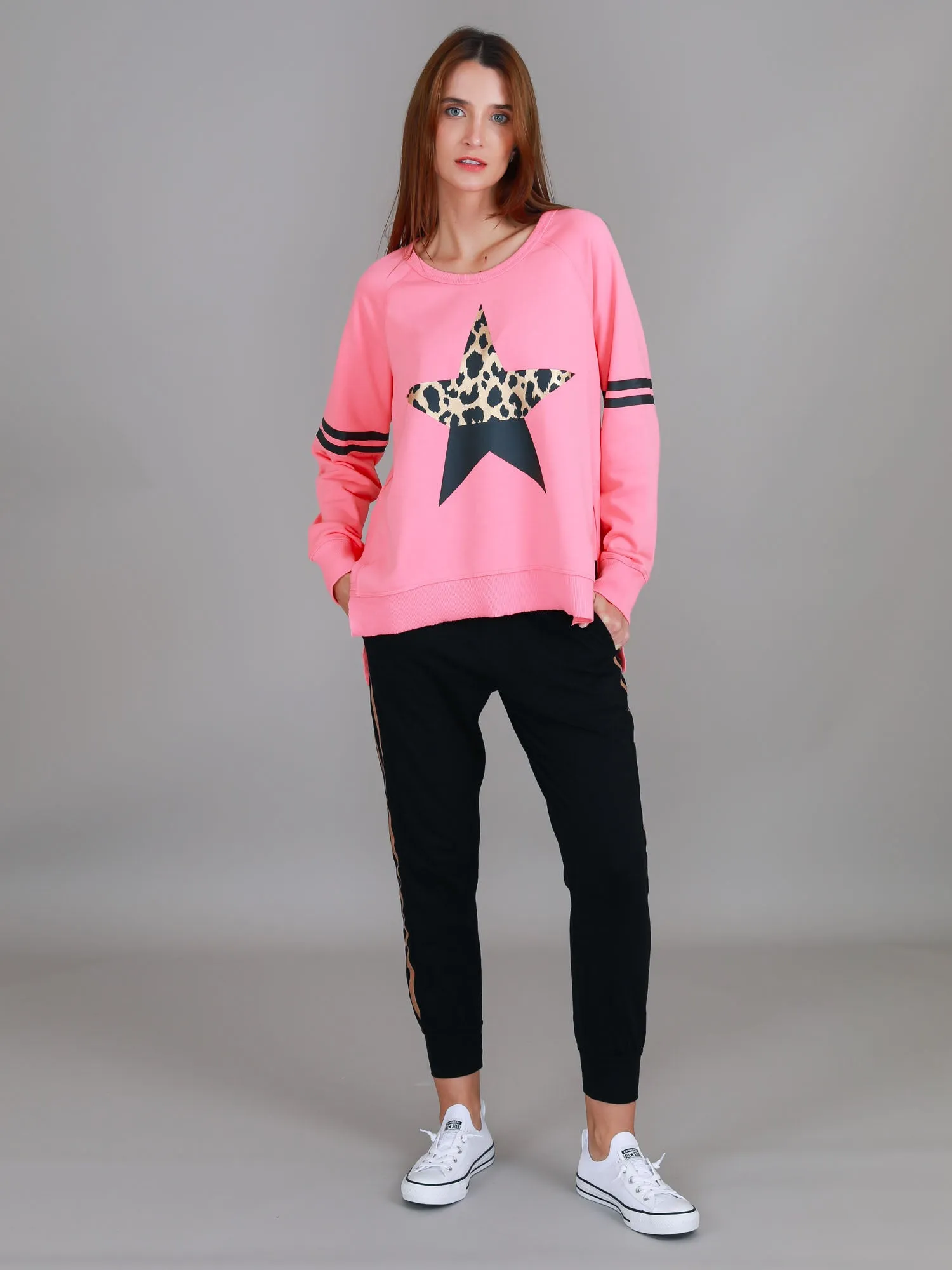 Ginger Leopard Print Splice Star Sweatshirt
