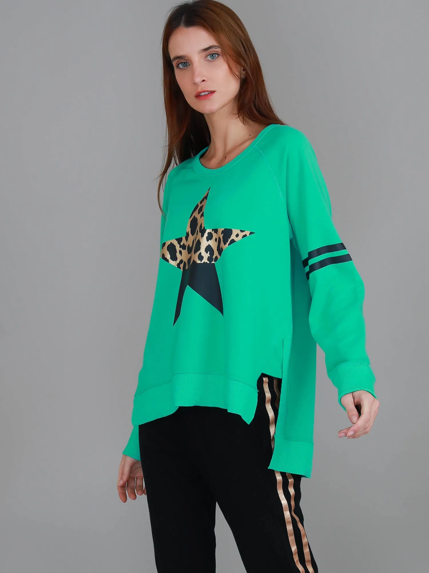 Ginger Leopard Print Splice Star Sweatshirt
