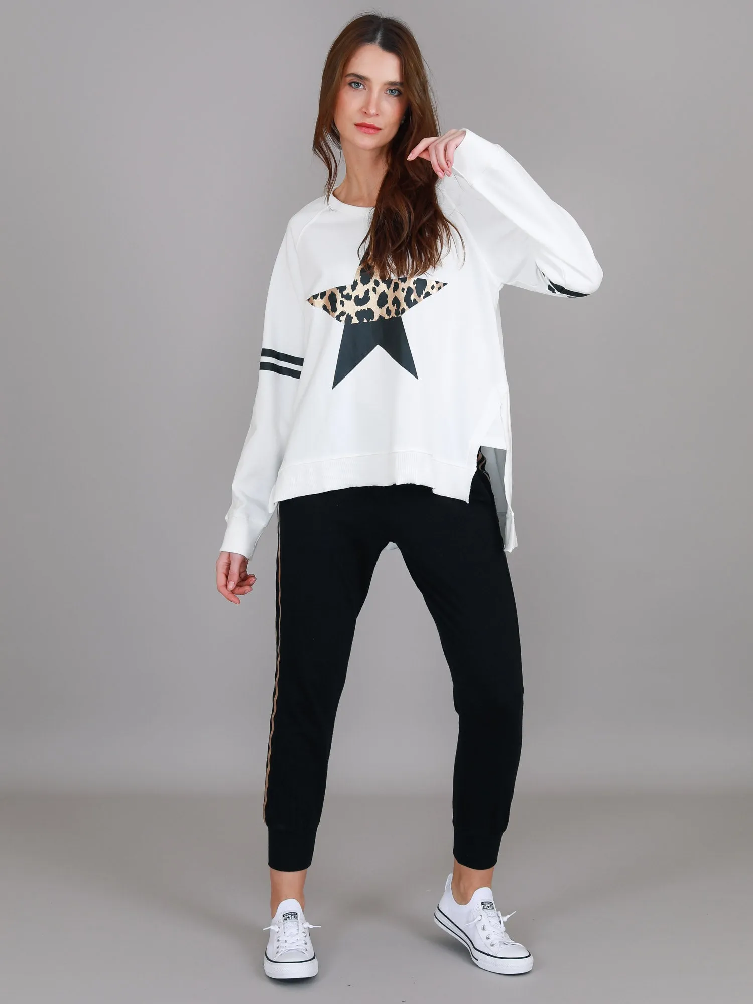 Ginger Leopard Print Splice Star Sweatshirt
