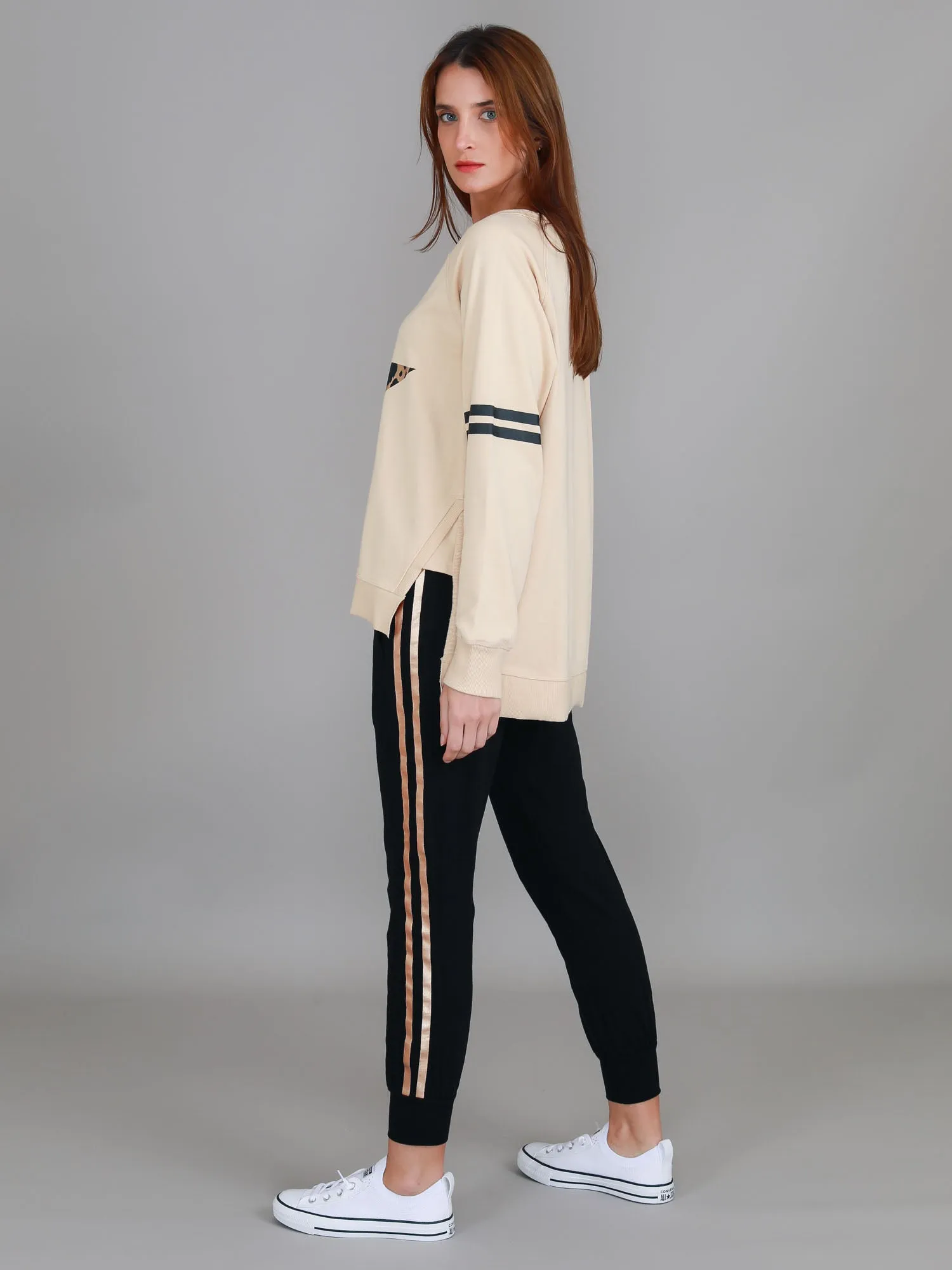 Ginger Leopard Print Splice Star Sweatshirt