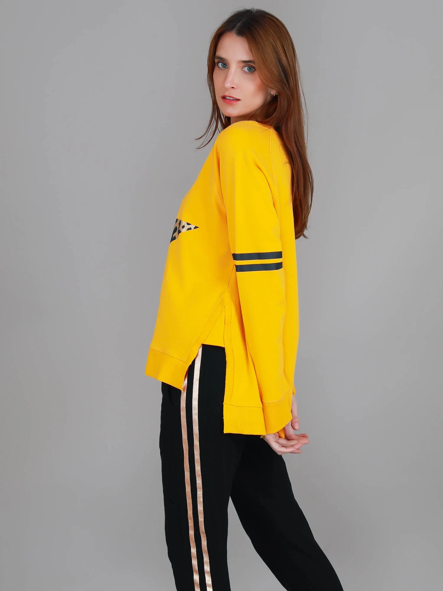 Ginger Leopard Print Splice Star Sweatshirt