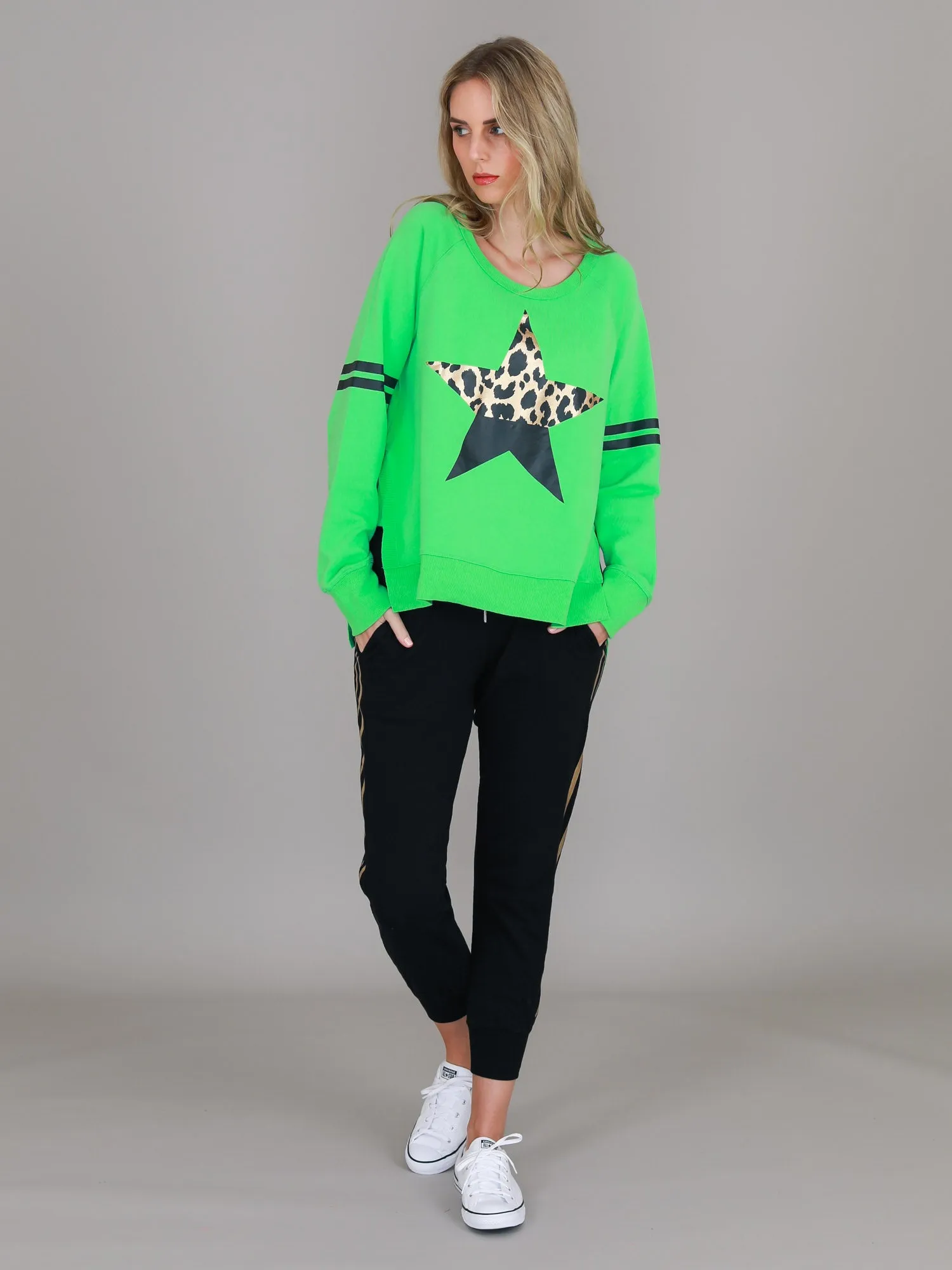 Ginger Leopard Print Splice Star Sweatshirt
