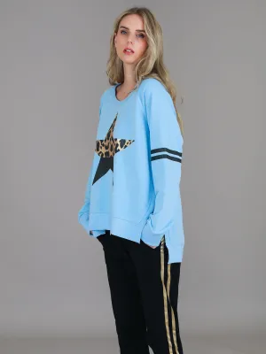 Ginger Leopard Print Splice Star Sweatshirt