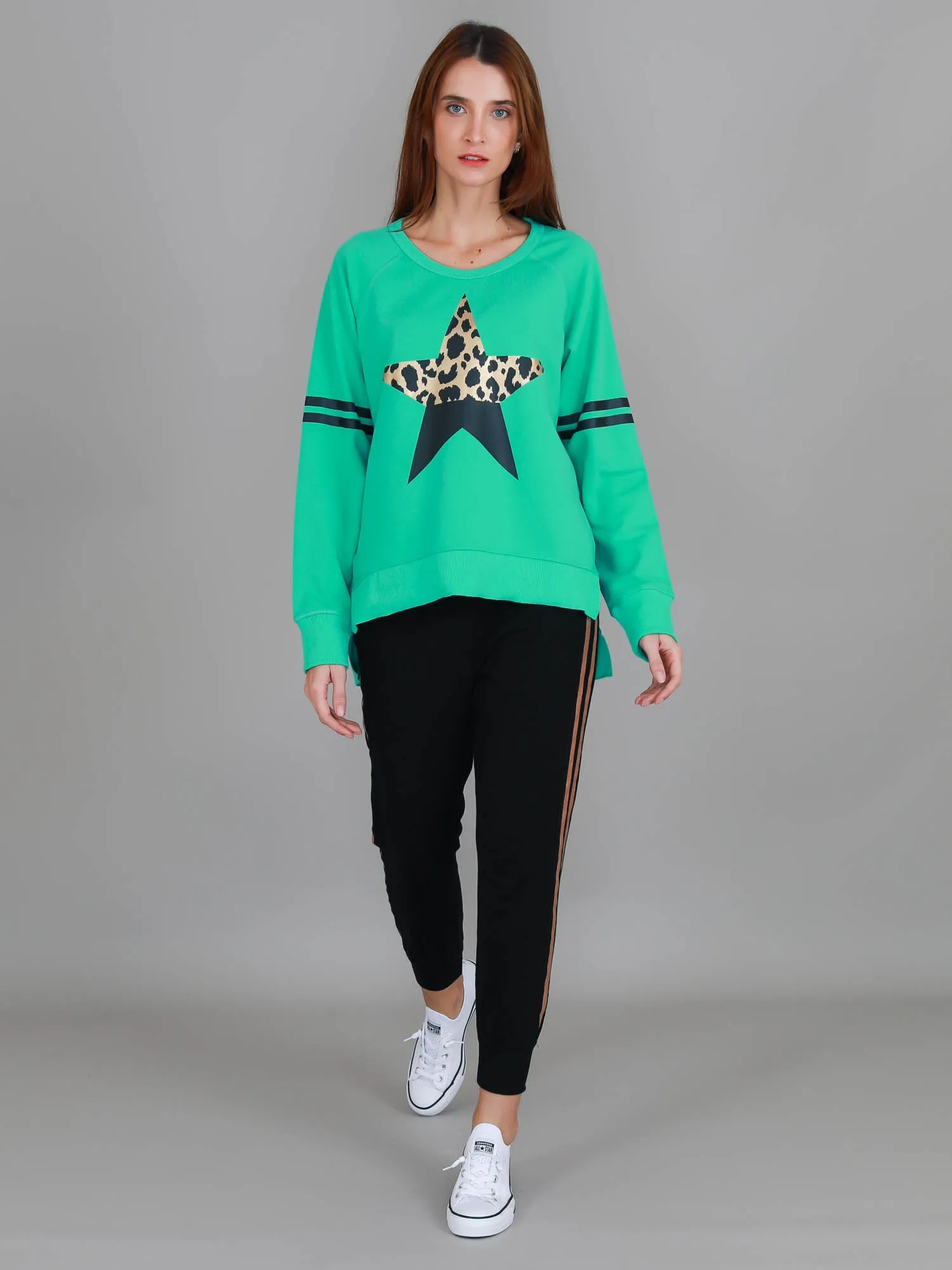 Ginger Leopard Print Splice Star Sweatshirt