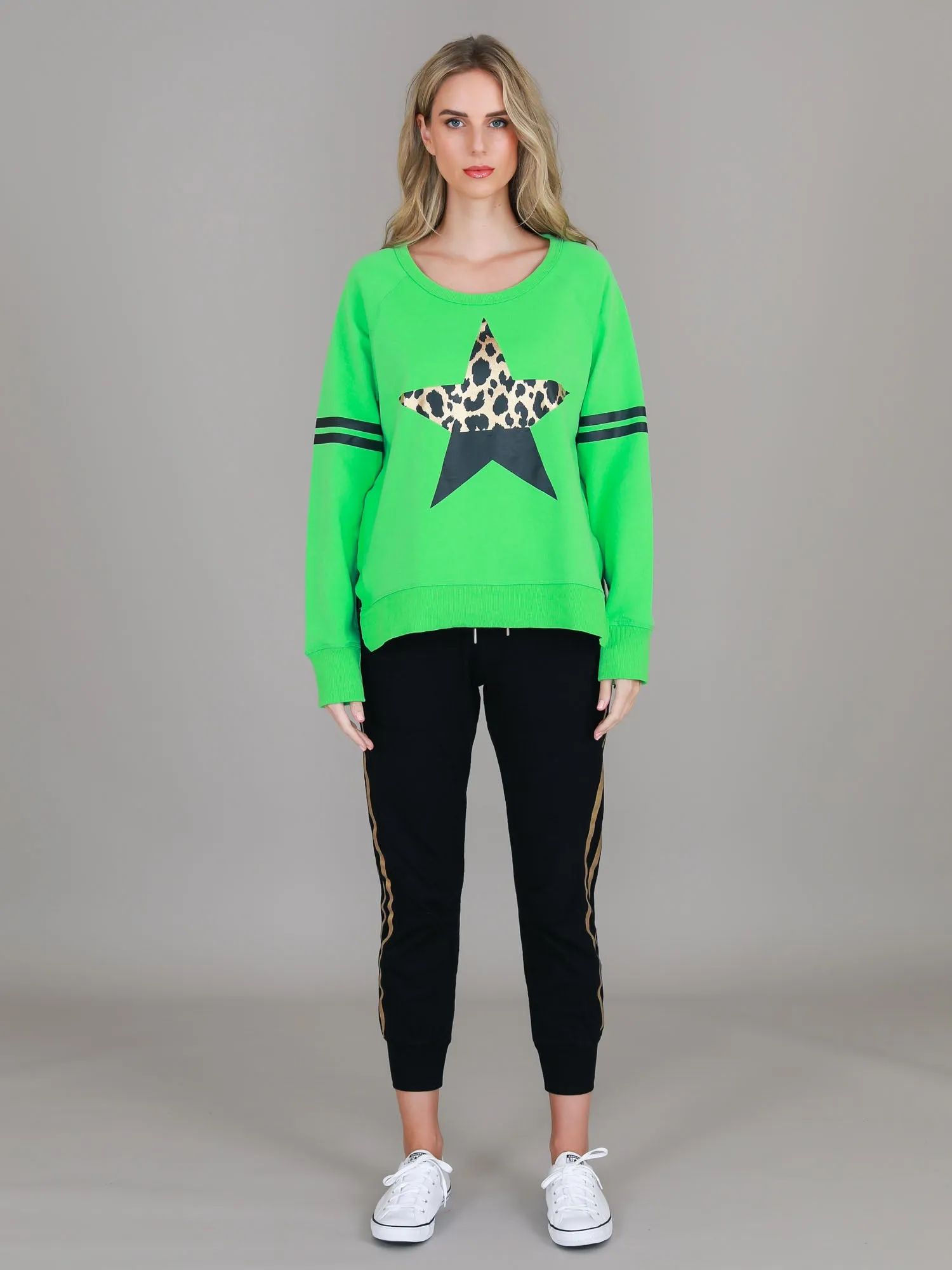 Ginger Leopard Print Splice Star Sweatshirt