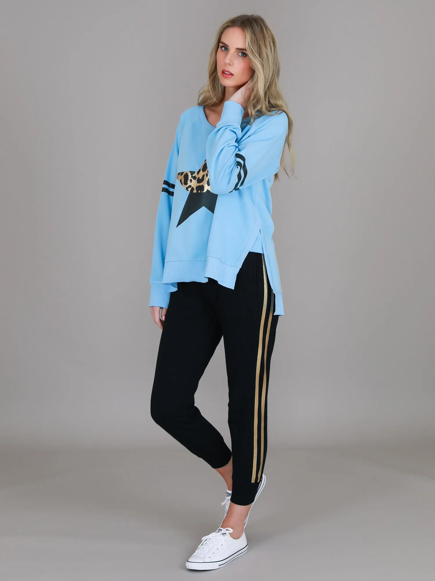 Ginger Leopard Print Splice Star Sweatshirt