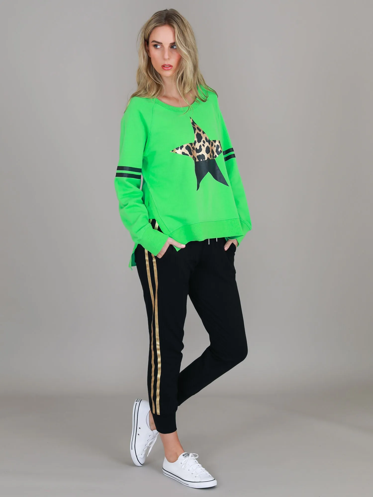 Ginger Leopard Print Splice Star Sweatshirt