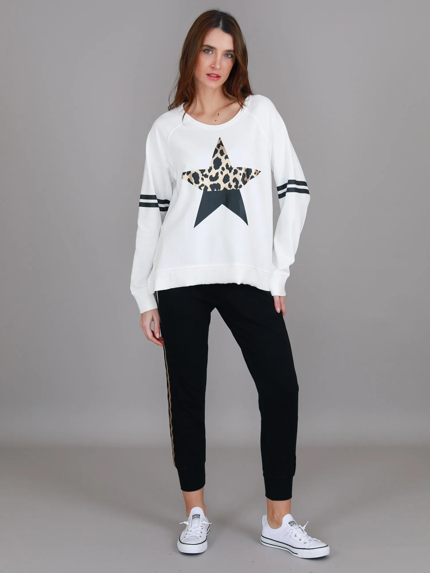 Ginger Leopard Print Splice Star Sweatshirt