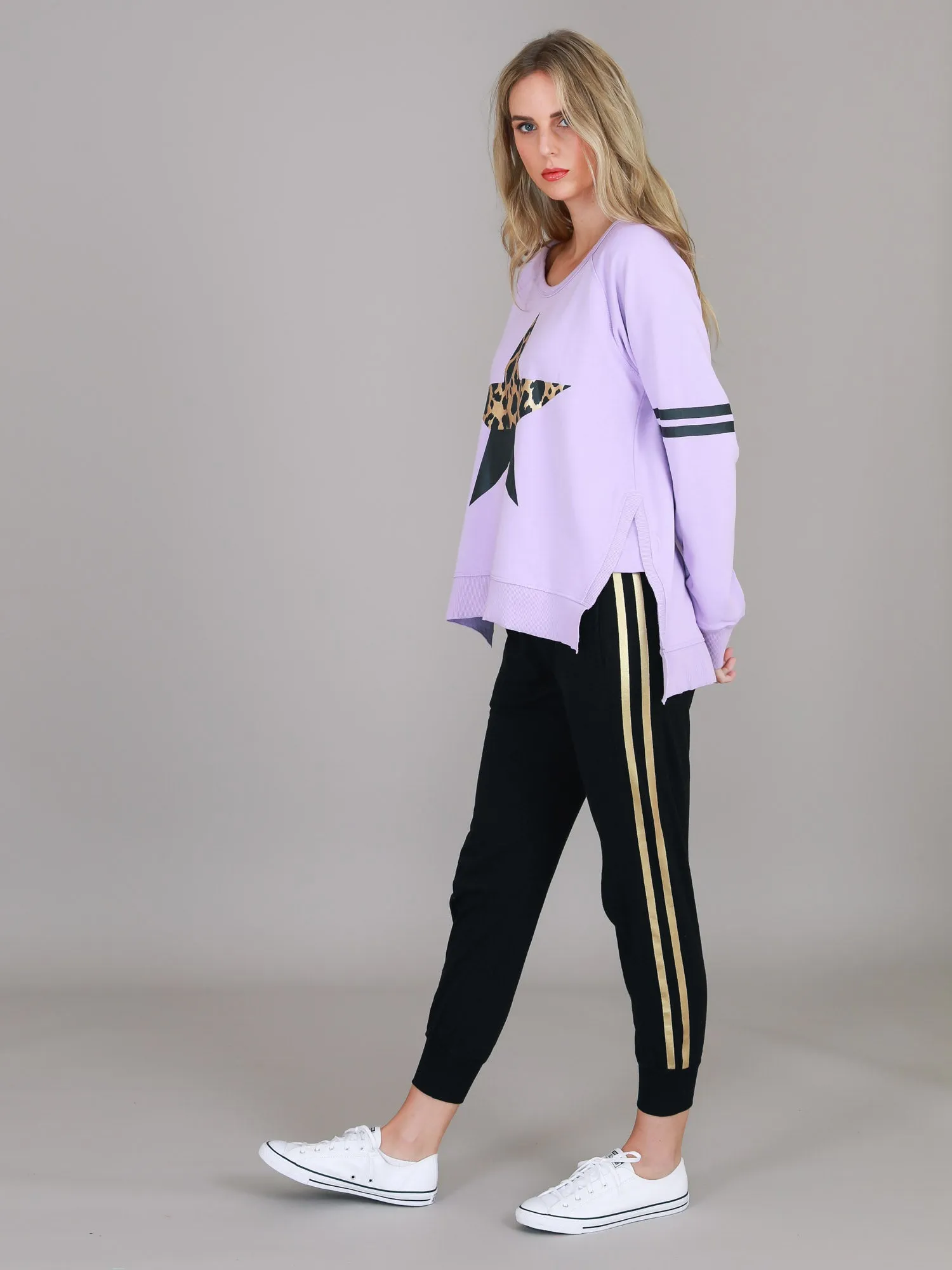 Ginger Leopard Print Splice Star Sweatshirt