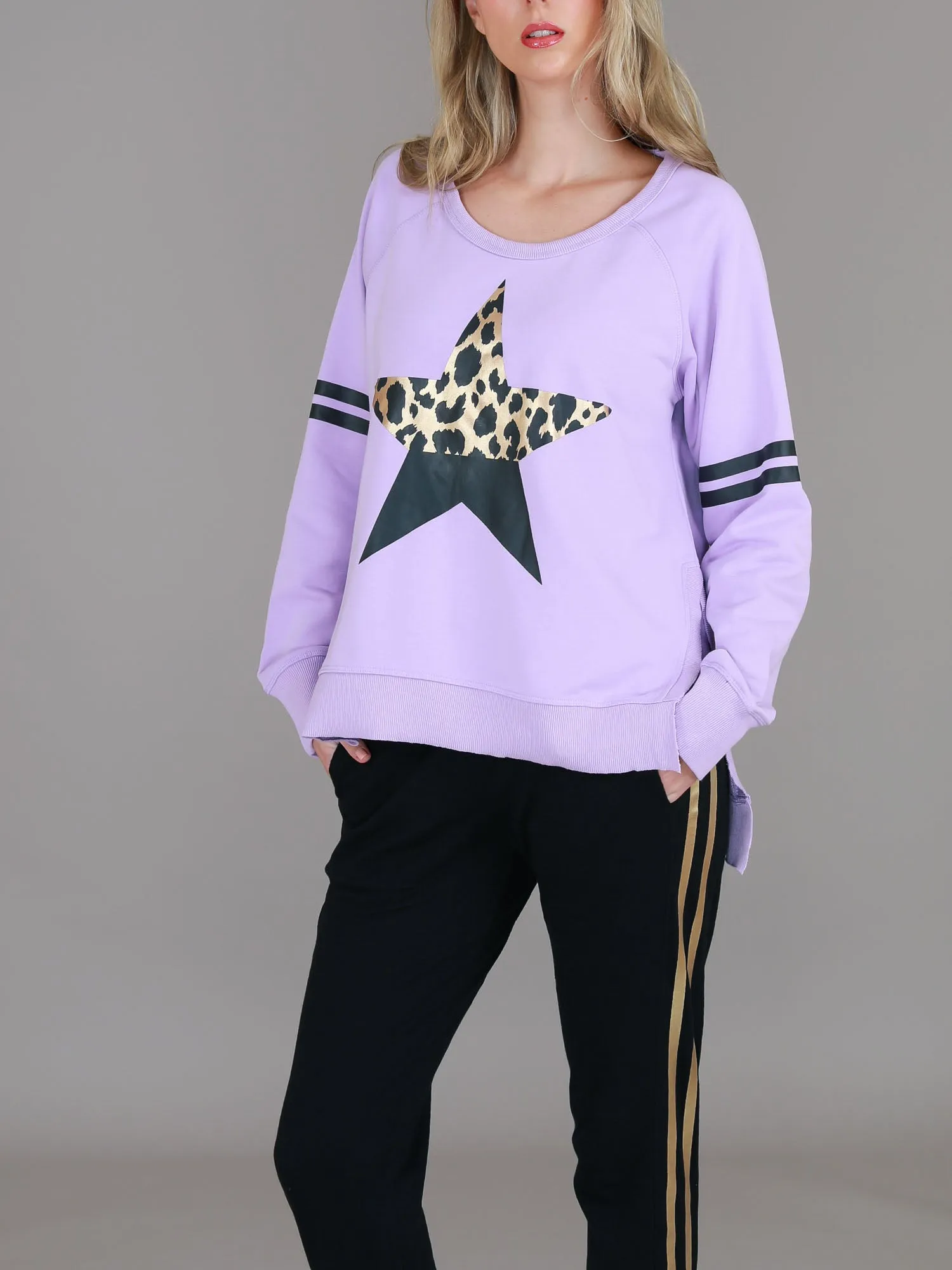 Ginger Leopard Print Splice Star Sweatshirt