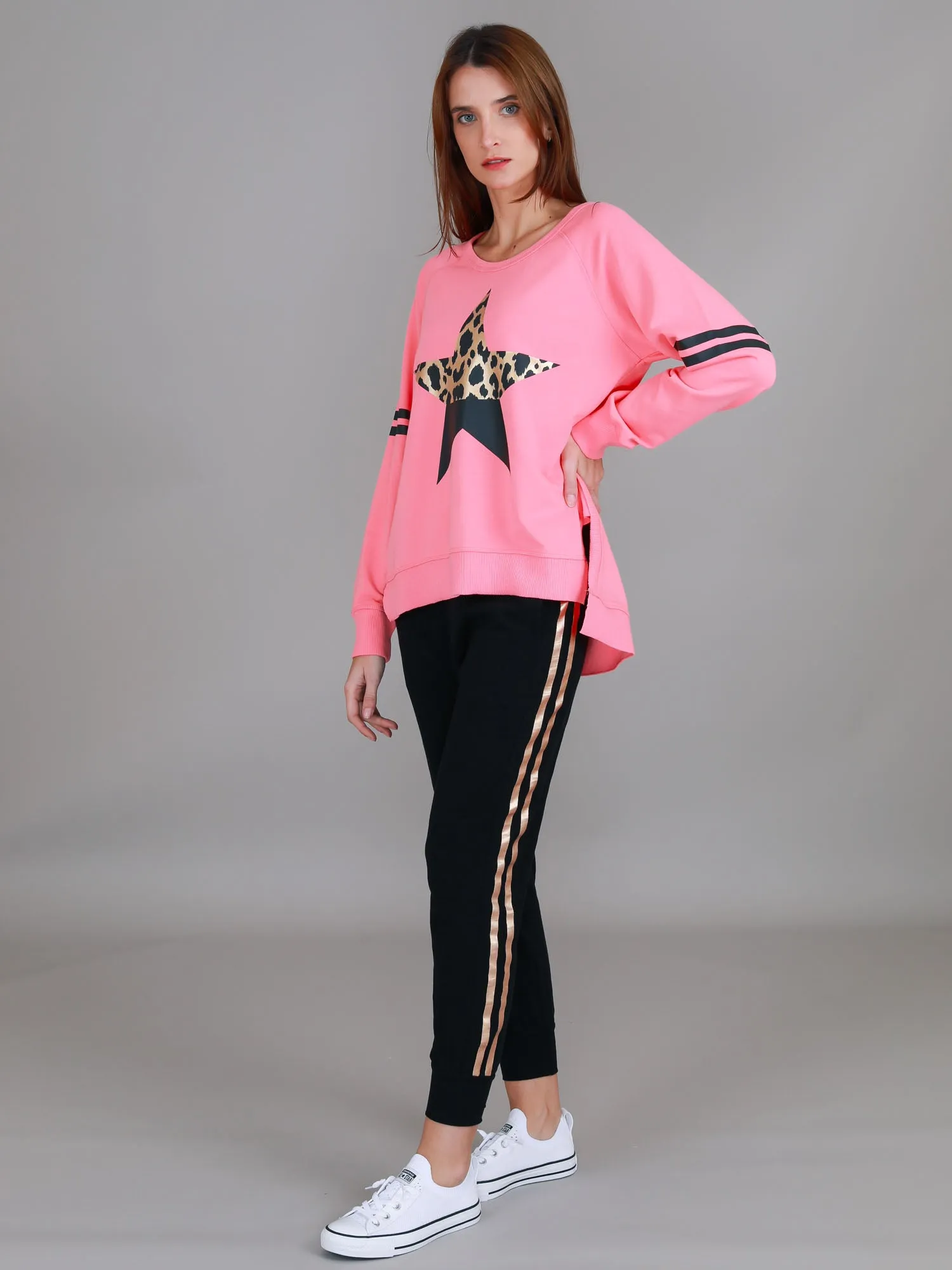 Ginger Leopard Print Splice Star Sweatshirt
