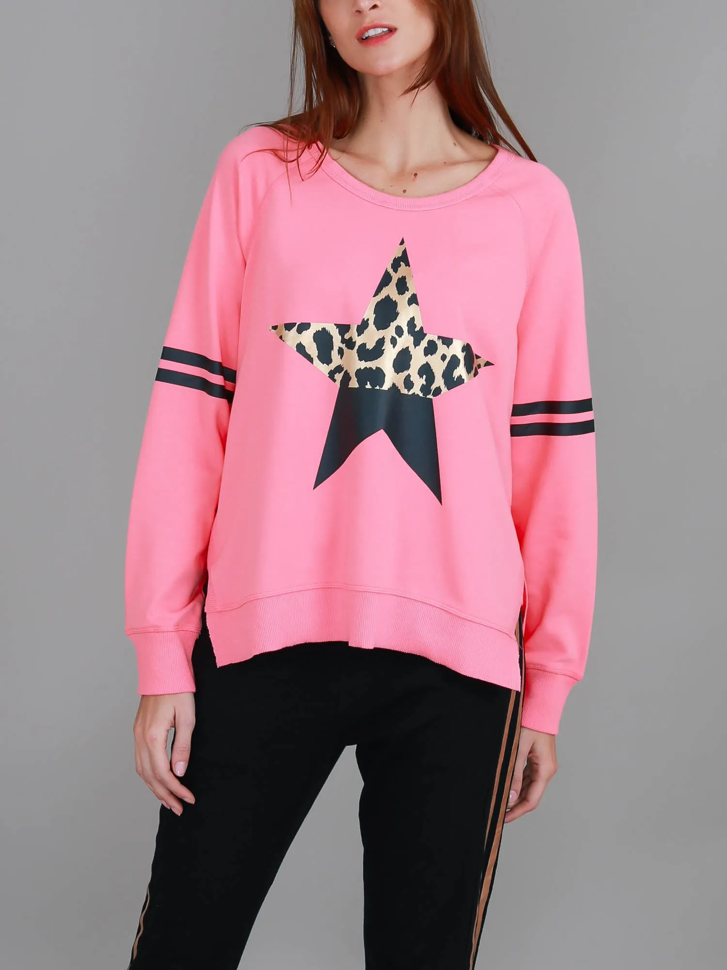Ginger Leopard Print Splice Star Sweatshirt