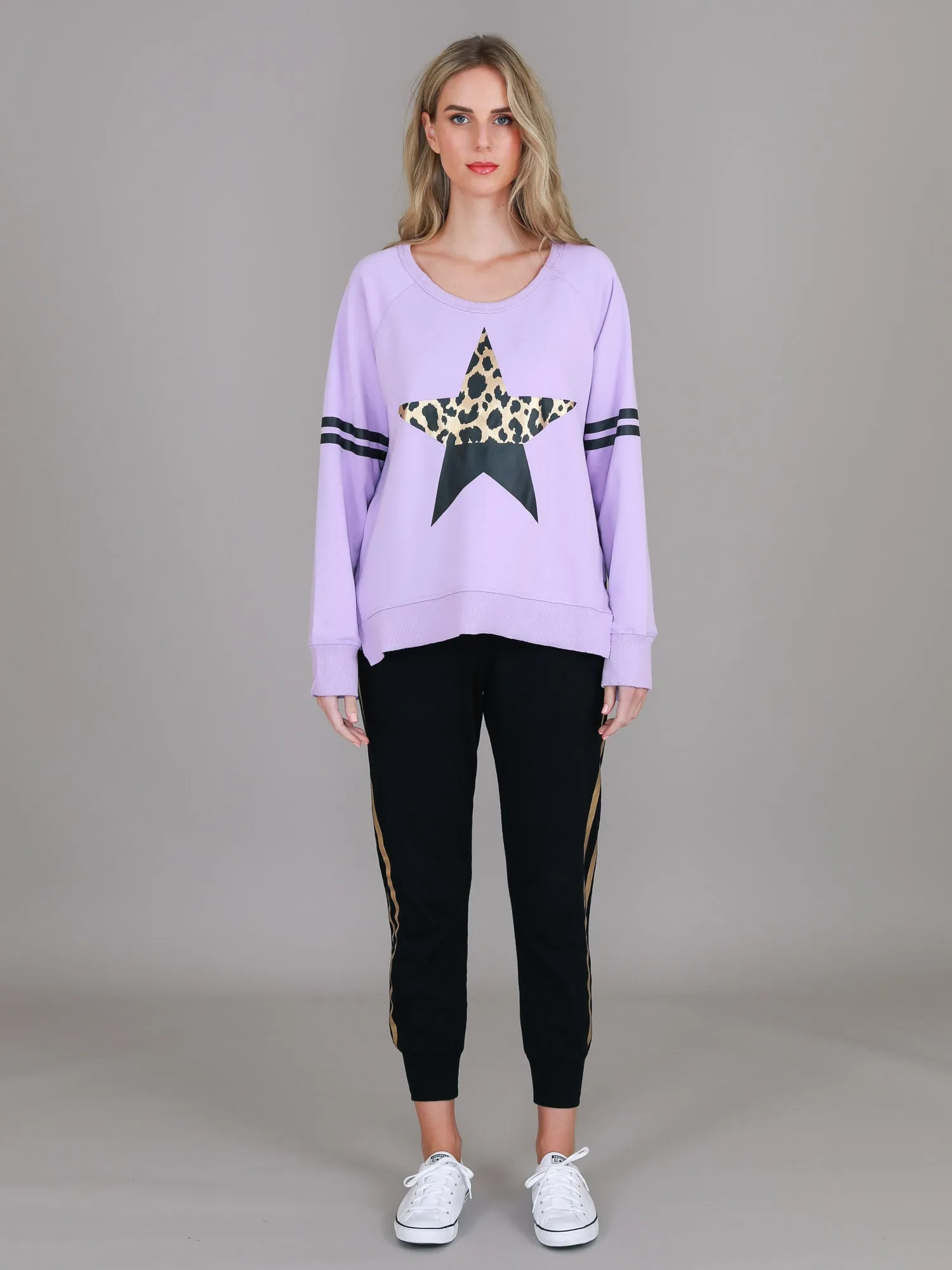 Ginger Leopard Print Splice Star Sweatshirt