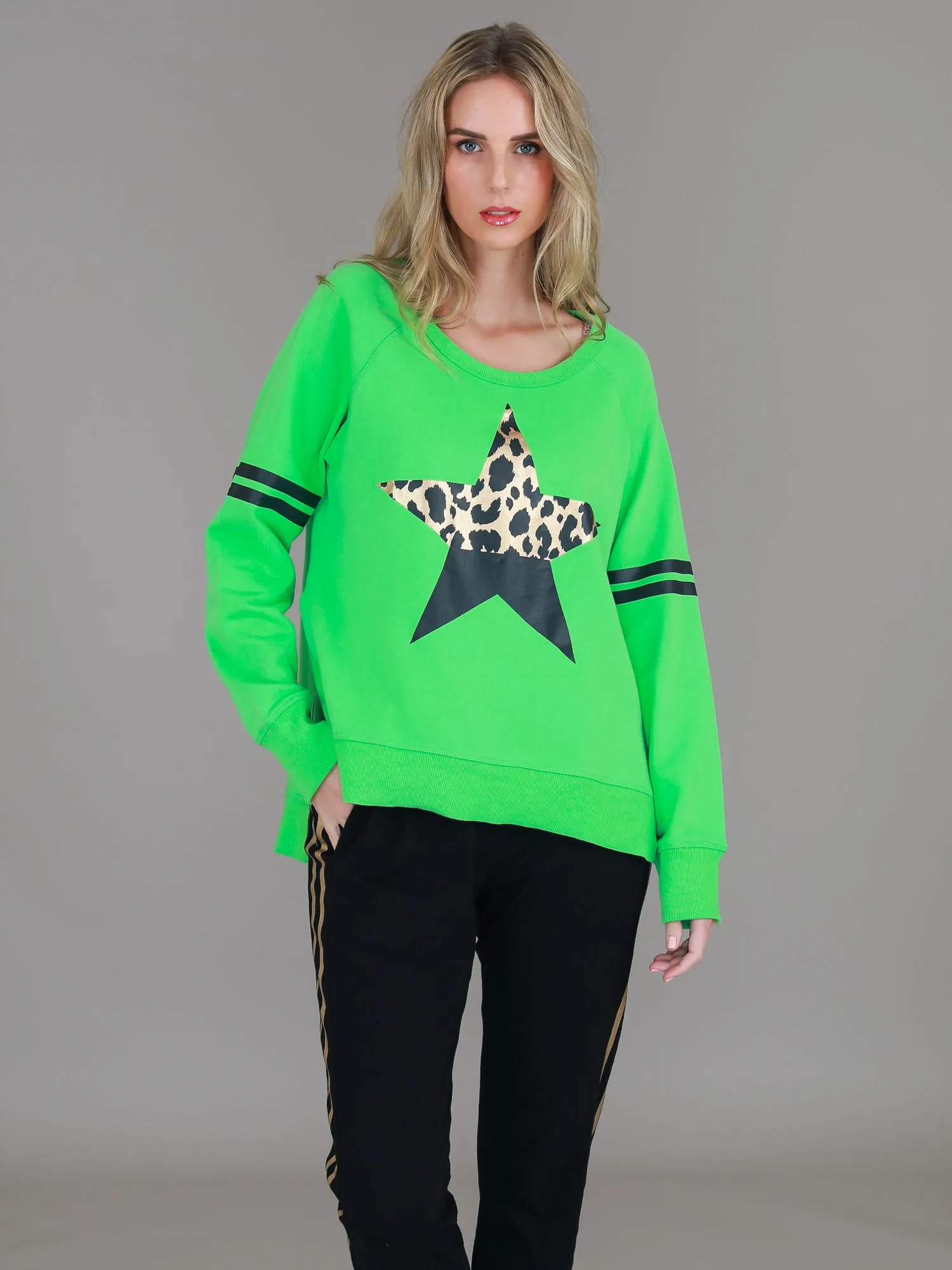 Ginger Leopard Print Splice Star Sweatshirt