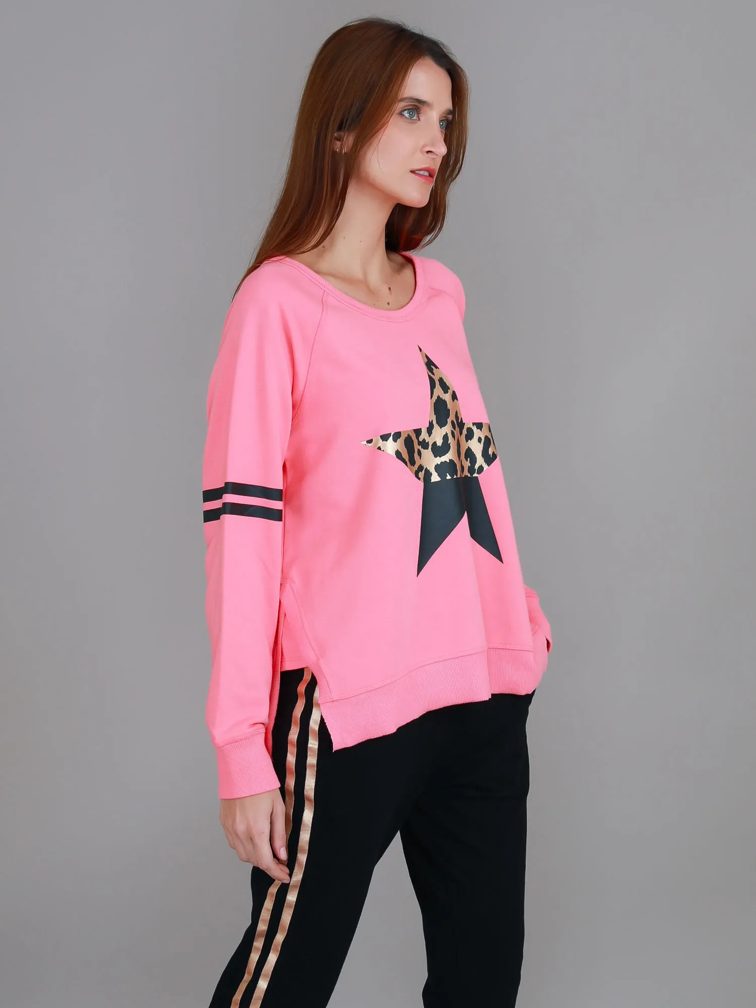 Ginger Leopard Print Splice Star Sweatshirt