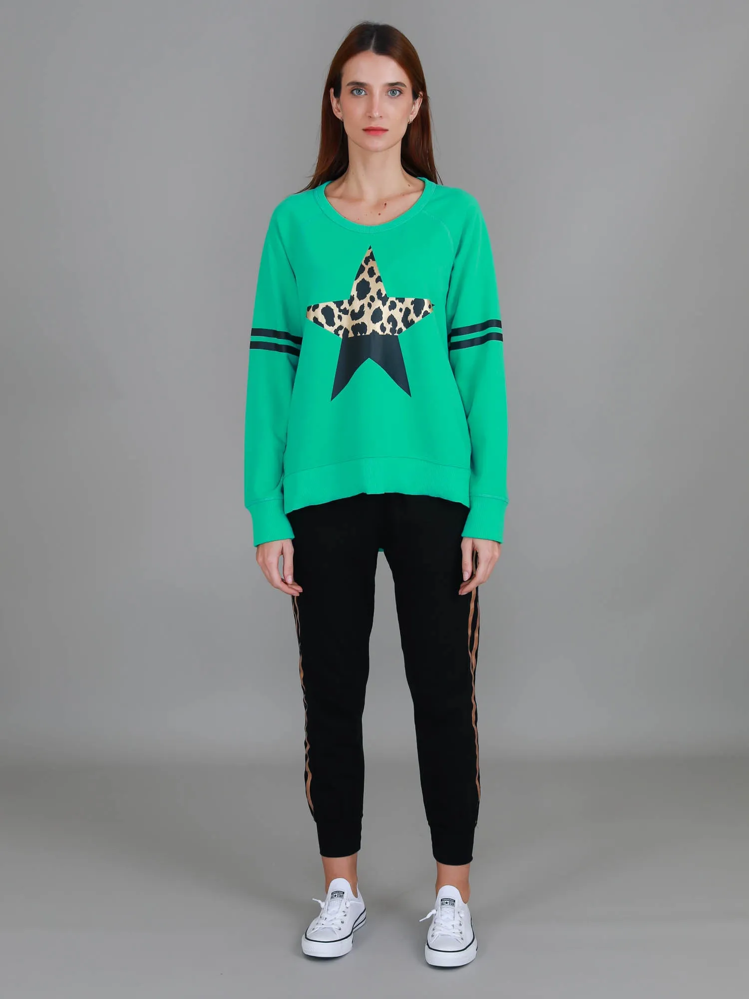 Ginger Leopard Print Splice Star Sweatshirt