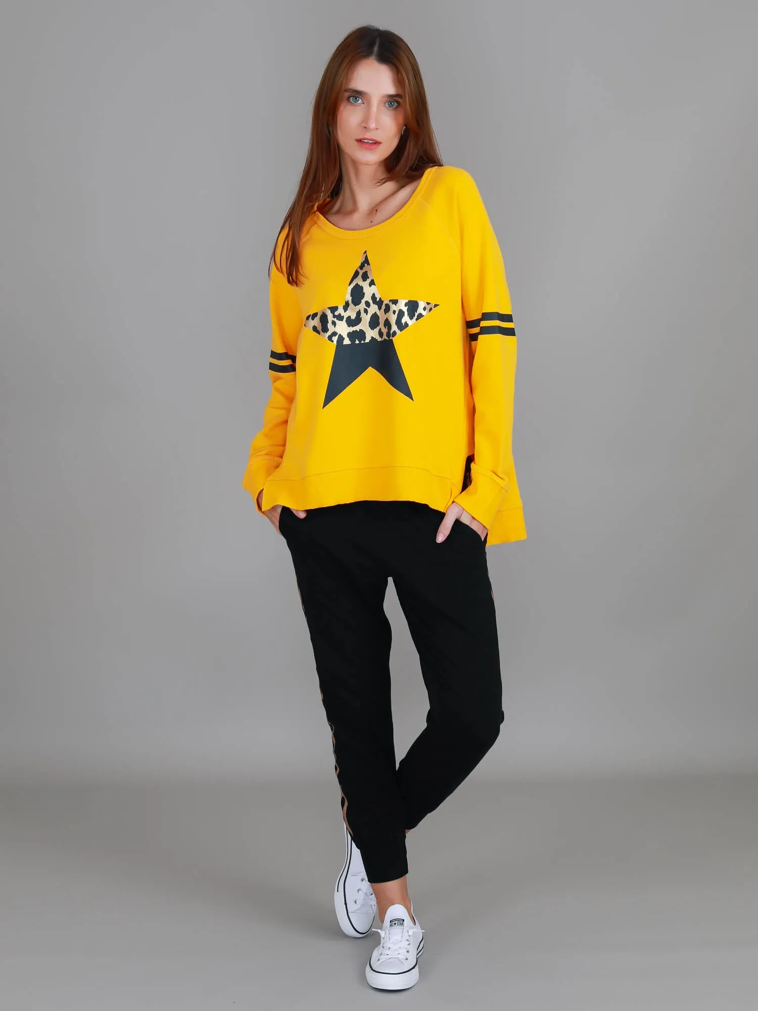 Ginger Leopard Print Splice Star Sweatshirt